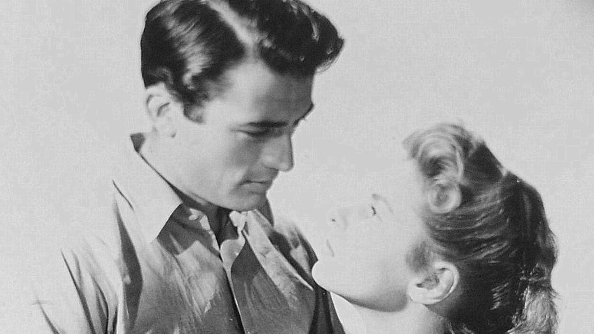 Promotional photo of Gregory Peck and Ingrid Bergman in the American psychological thriller noir film Spellbound (1945).