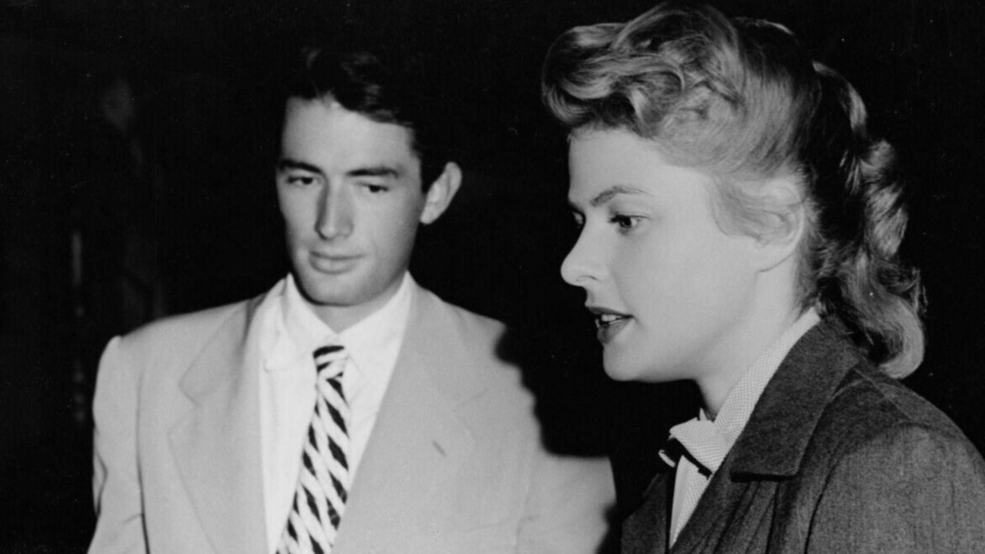 Gregory Peck and Ingrid Bergman on set American's psychological thriller film Spellbound (1945)