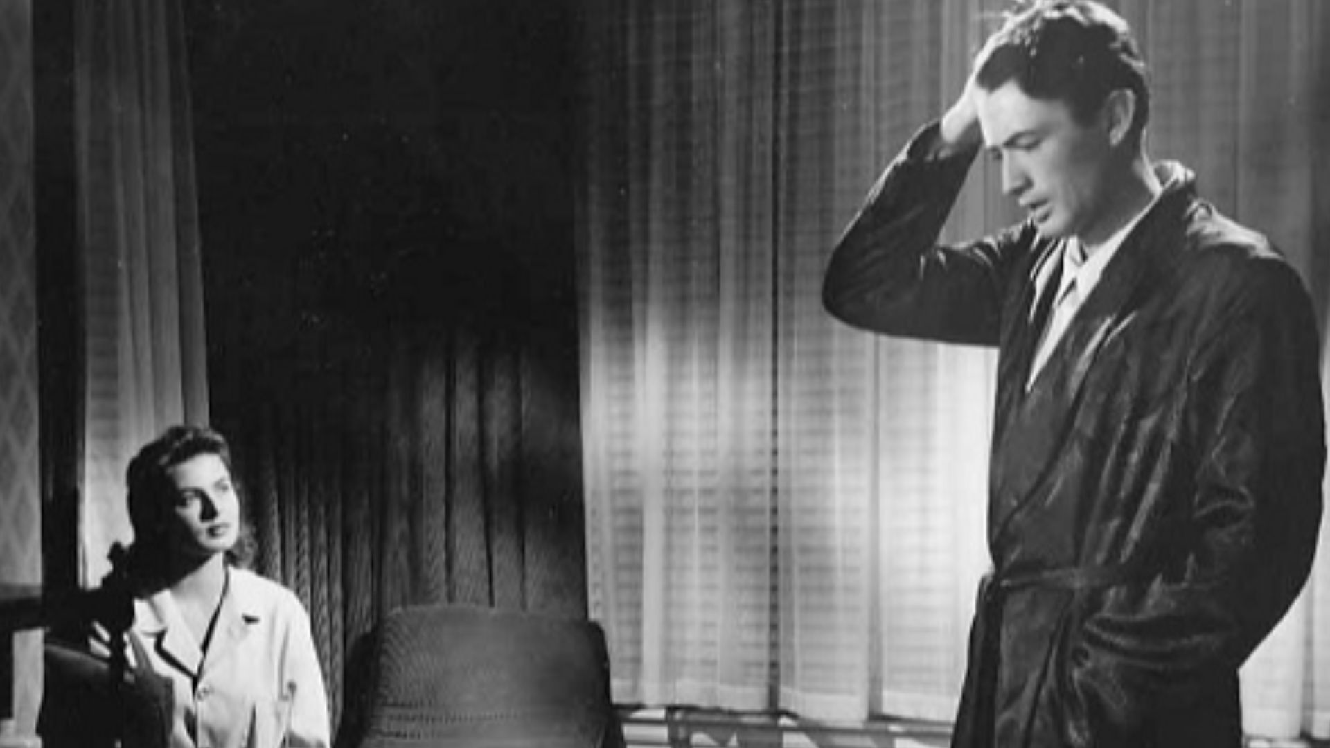 Ingrid Bergman and Gregory Peck in a scene from the 1945 film Spellbound.
