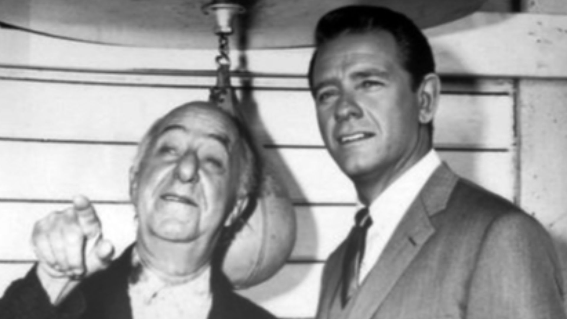 Publicity photo of Ed Wynn (guest star) and Richard Crenna from the television program Slattery's People.