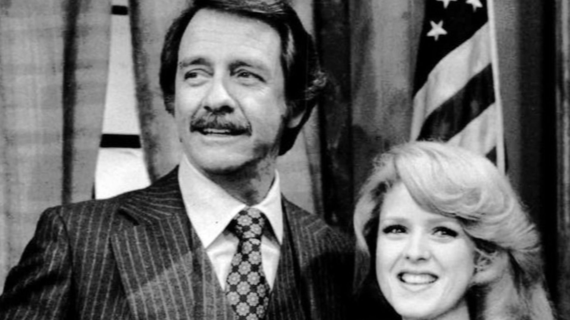 Photo of Richard Crenna as Richard Barrington and Bernadette Peters as Charlotte (Charley) Drake from the television program All's Fair.