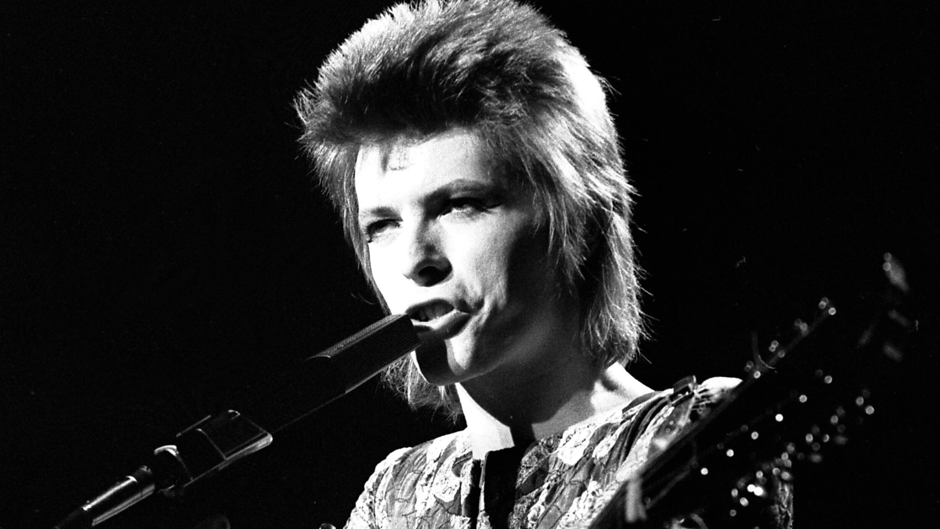 ON THE ROAD—British rock star, David Bowie, on first U.S. tour, performs at the Santa Monica Civic Auditorium