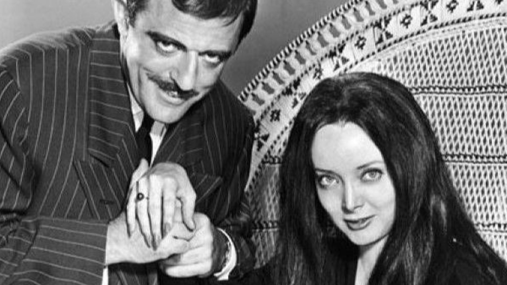 Photo of John Astin and Carolyn Jones as Gomez and Morticia Addams from The Addams Family.