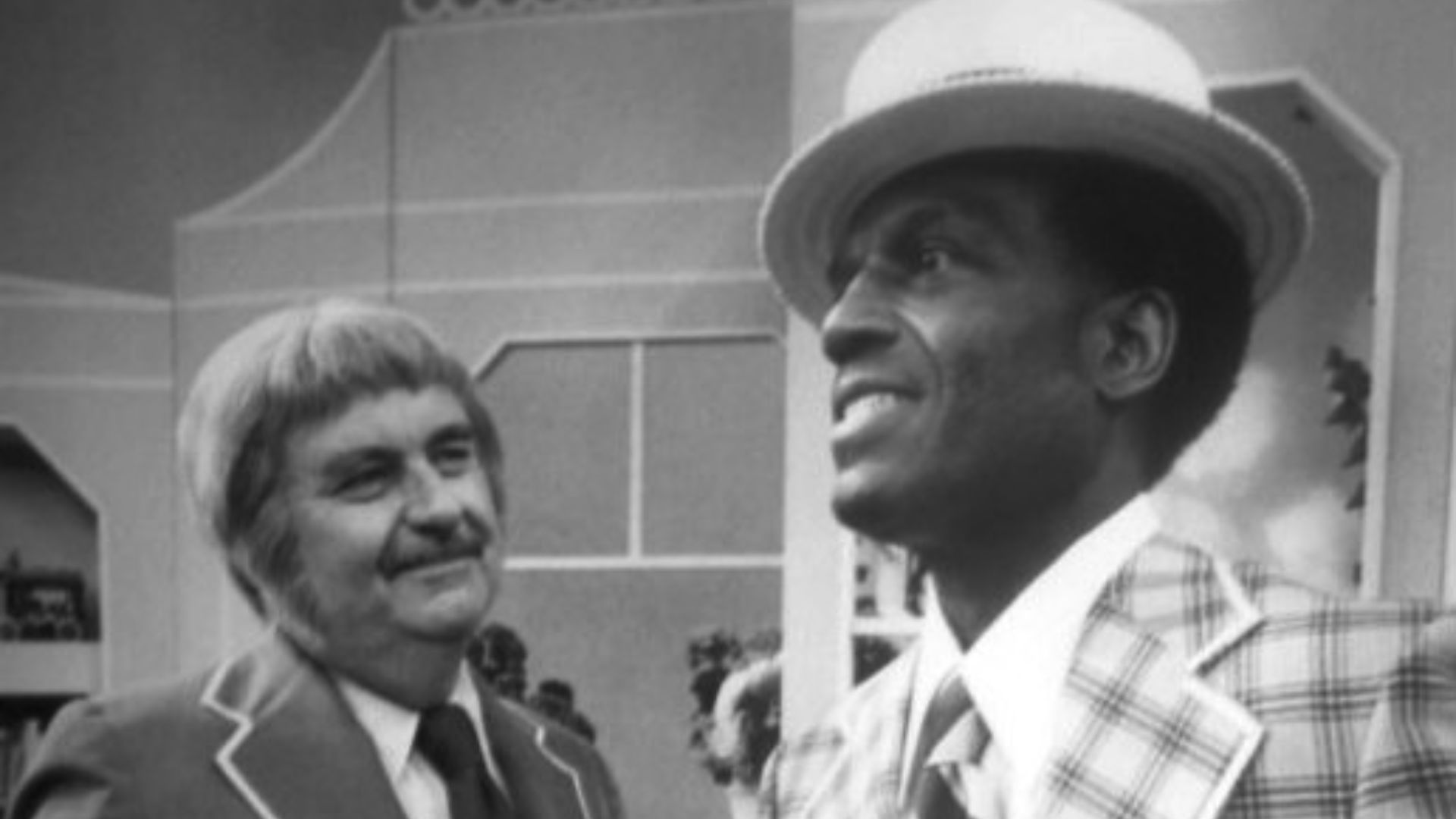 Publicity photo of Bob Keeshan and comedian Nipsey Russell in the Treasure House on the television program Captain Kangaroo.