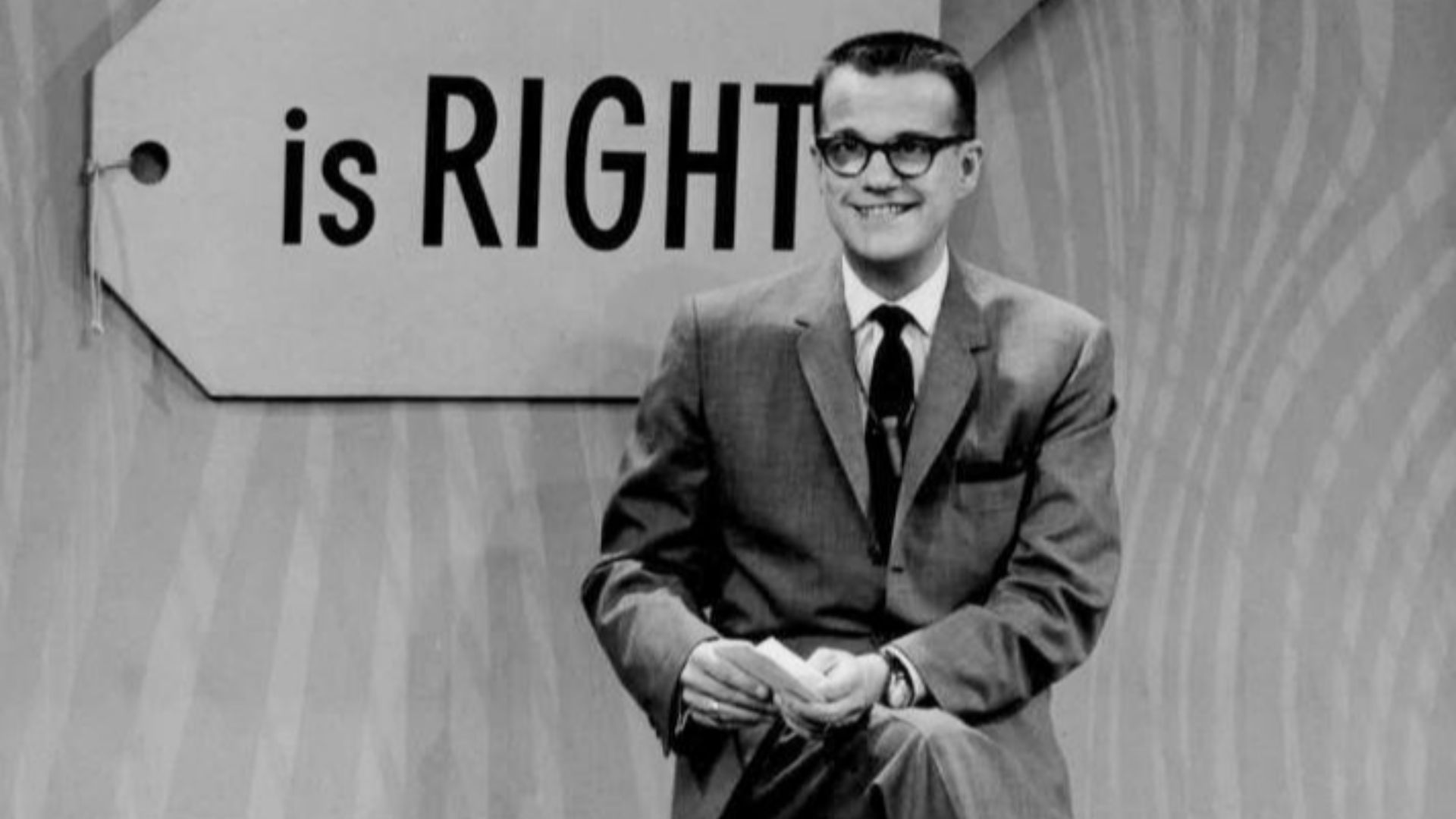 Photo of Bill Cullen as the host of The Price Is Right.  Cullen was the host of the original version of the television program, which ran from 1956 to 1963.