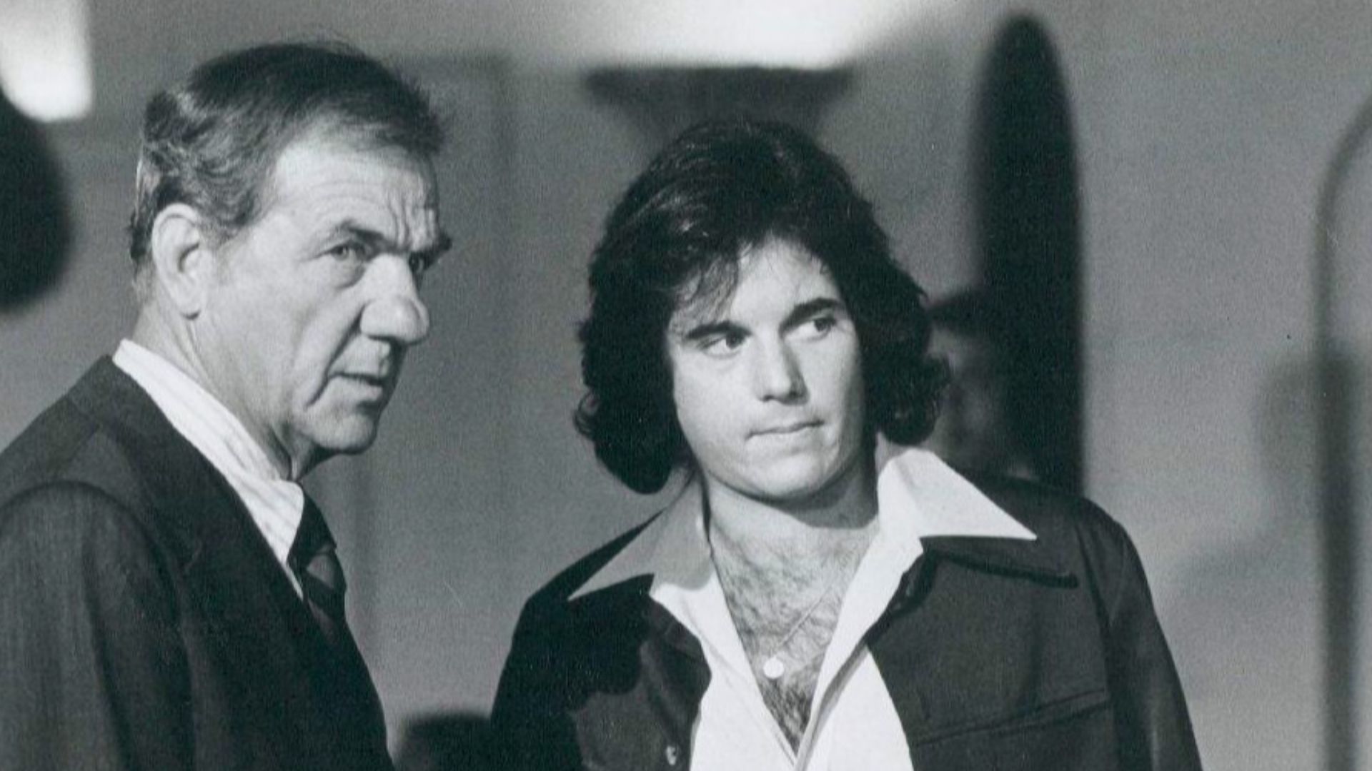 Publicity photo from the television program The Streets of San Francisco.  In the photo are Karl Malden and Desi Arnaz, Jr.