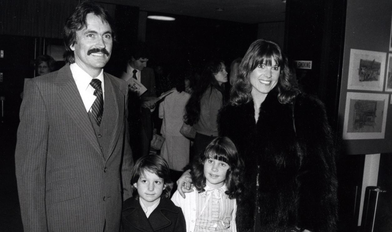 Actor Bruce Lewis, actress Susan Saint James, son Harmony Lucas and daughter Sunshine Lucas attend the screening of Caveman on April 2, 1981 at the Academy Theater in Beverly Hills, California.