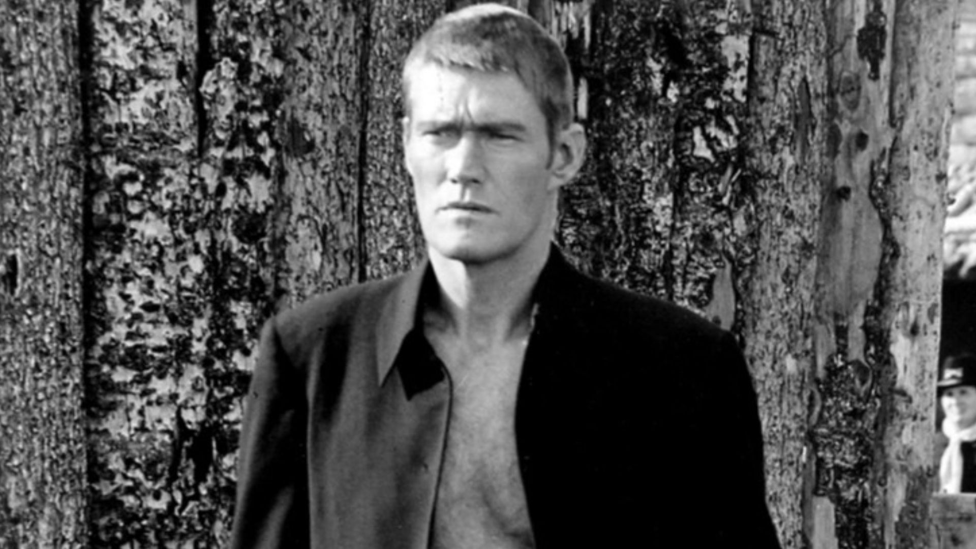 Photo of Chuck Connors as Jason McCord from the television program Branded.  McCord, an Army captain, was accused of cowardice, found guilty, and stripped of his military title. The sequence where he is cashiered out of the army was the opening sequence o