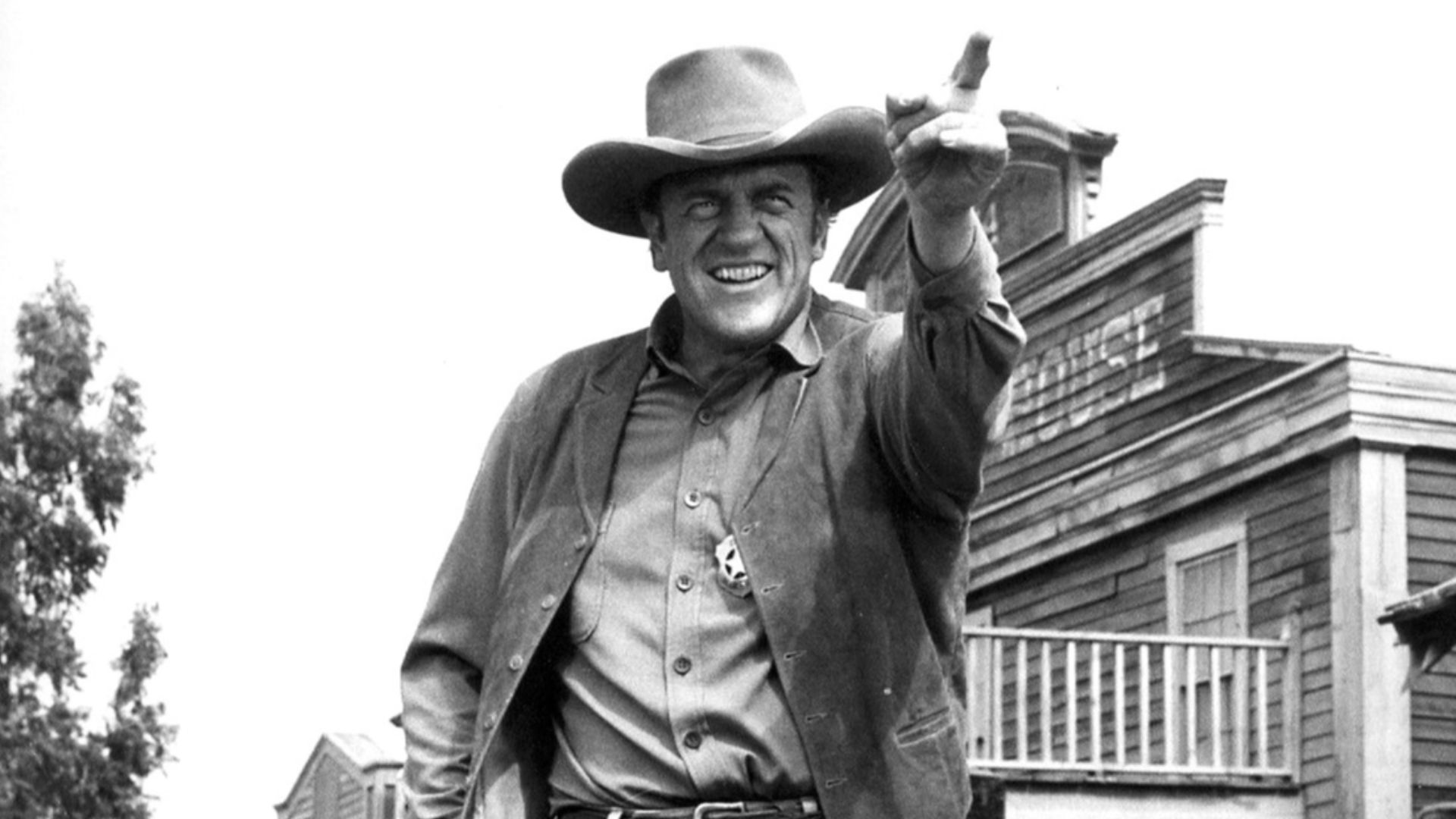 Photo of James Arness as Matt Dillon in Gunsmoke.  The series was going into its 20th year on television at the time.
