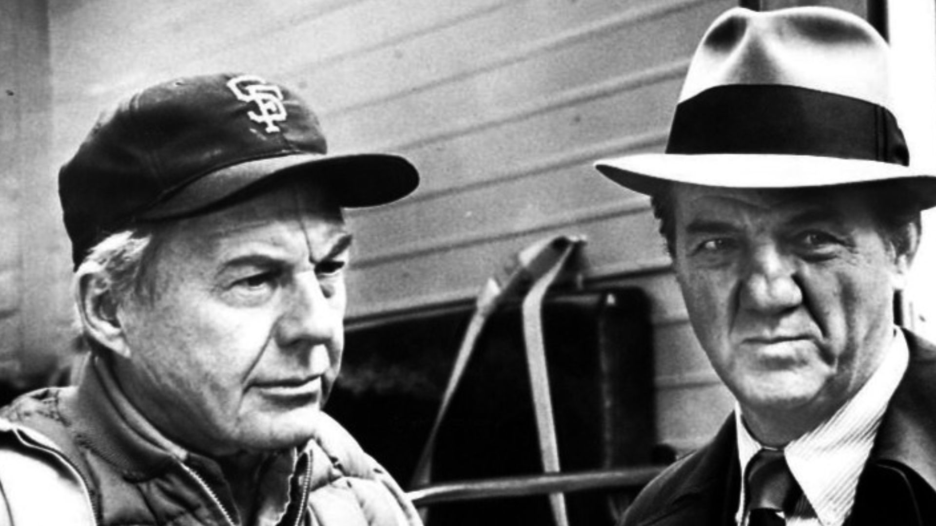 Publicity photo from the television program The Streets of San Francisco.  Pictured are Karl Malden (Mike Stone) and David Wayne.