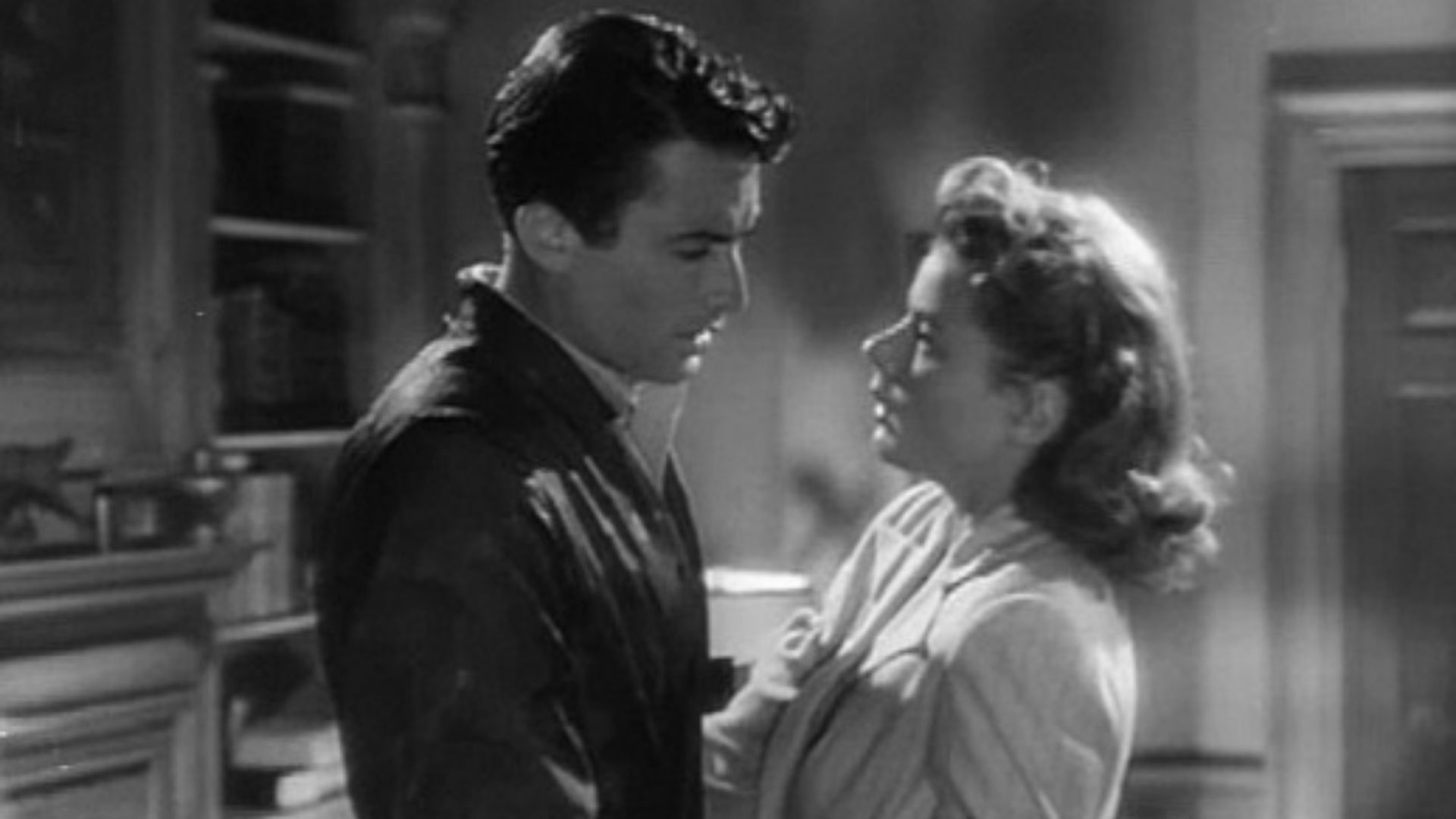 Gregory Peck and Ingrid Bergman in a scene from a Spellbound film.