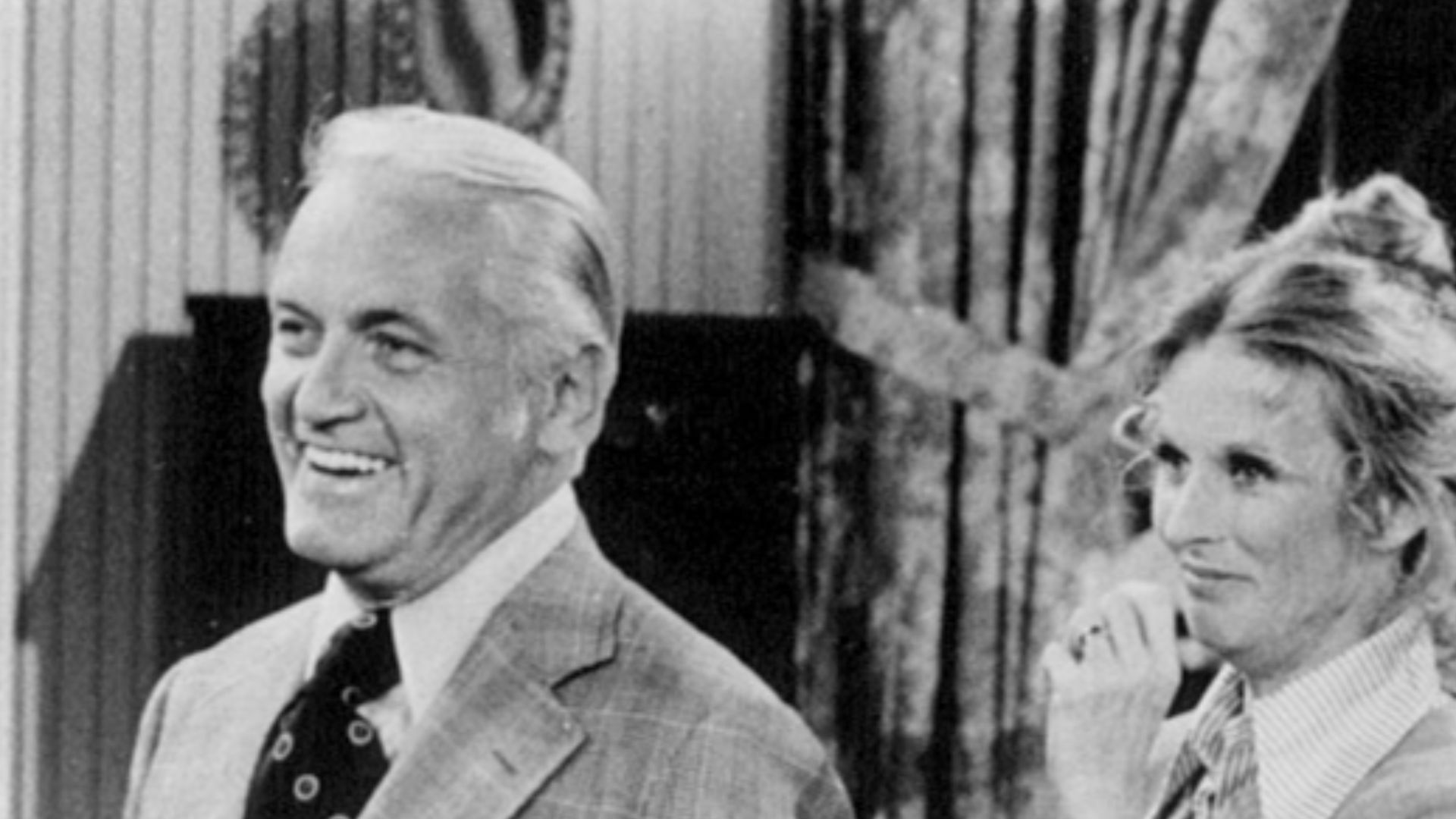 Publicity photo of Ted Knight, Cloris Leachman, Mary Tyler Moore and Valerie Harper from The Mary Tyler Moore Show. In this episode, Phyllis talks Ted into running for local public office.