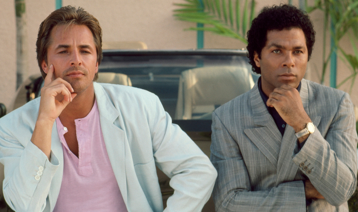 Actors Don Johnson (left) and Philip Michael Thomas in the TV series Miami Vice (1984-1990)