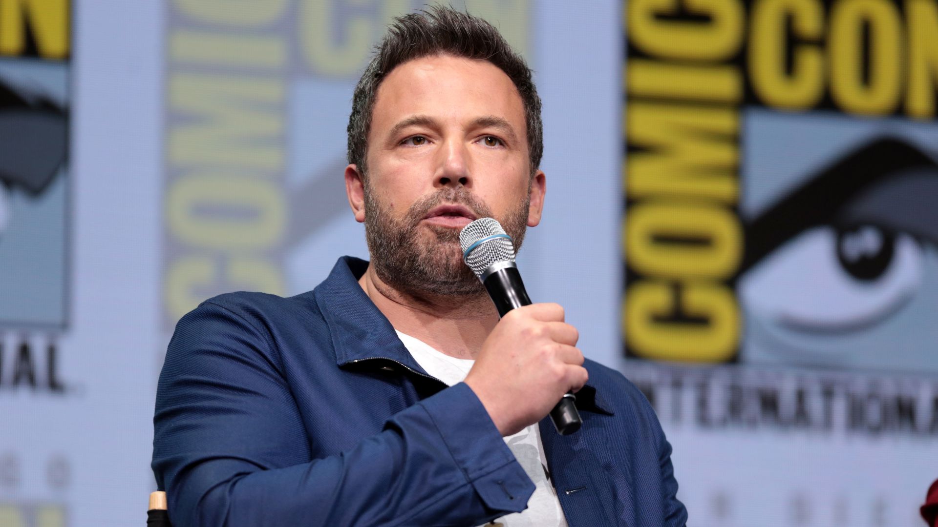 Ben Affleck speaking at the 2017 San Diego Comic Con International, for