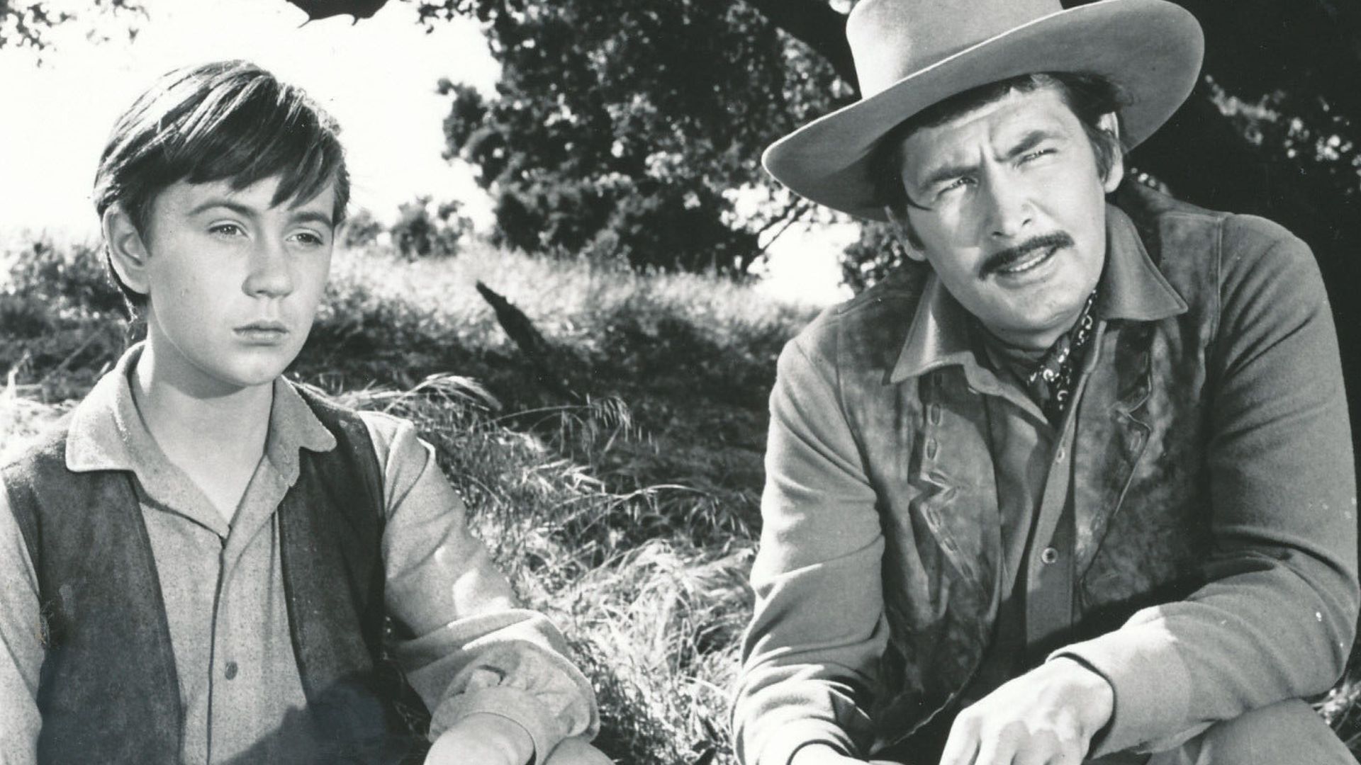 Photo of Tommy Kirk and Fess Parker from the Walt Disney film Old Yeller.