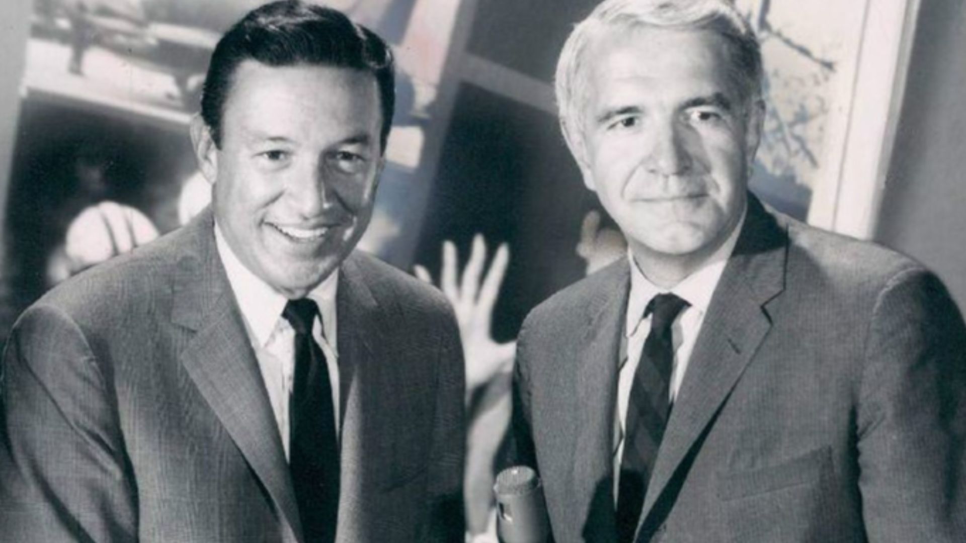 Publicity photo of Mike Wallace and Harry Reasoner from the premiere of 60 Minutes.