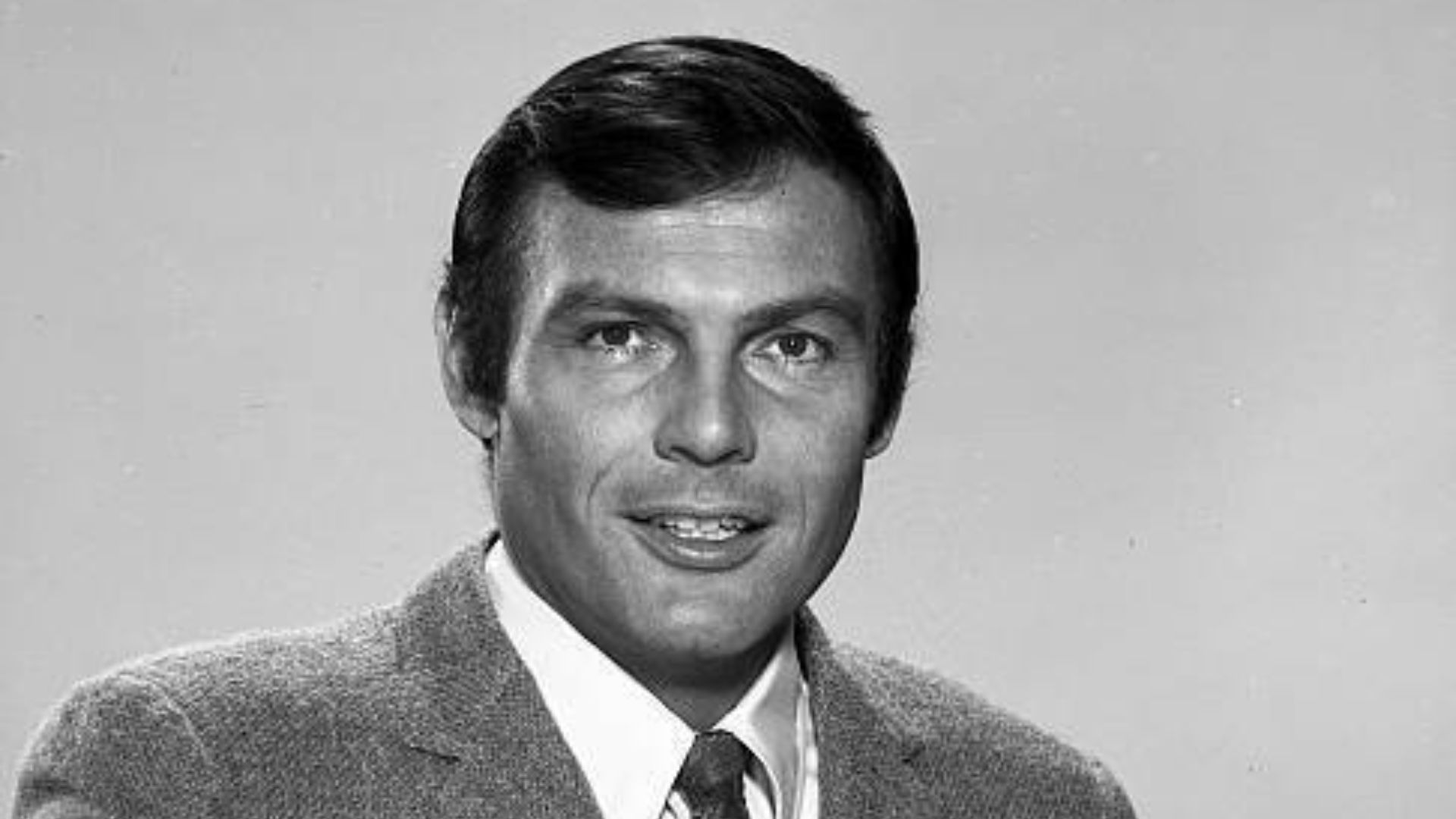 Photo of Adam West in 1967 as Bruce Wayne from the television program Batman.