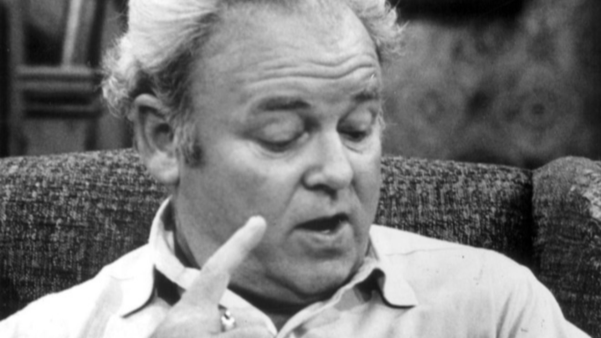 Publicity photo from  All in the Family. Pictured are Archie Bunker (Carroll O'Connor) and his new grandson, Joey Stivic.