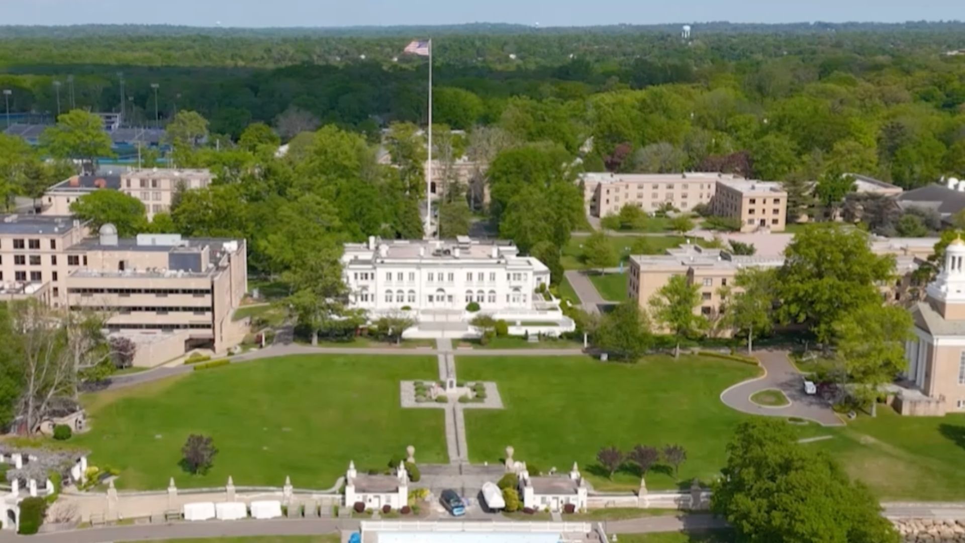 Aerial image of the USMMA with Forker House Mansion in center.