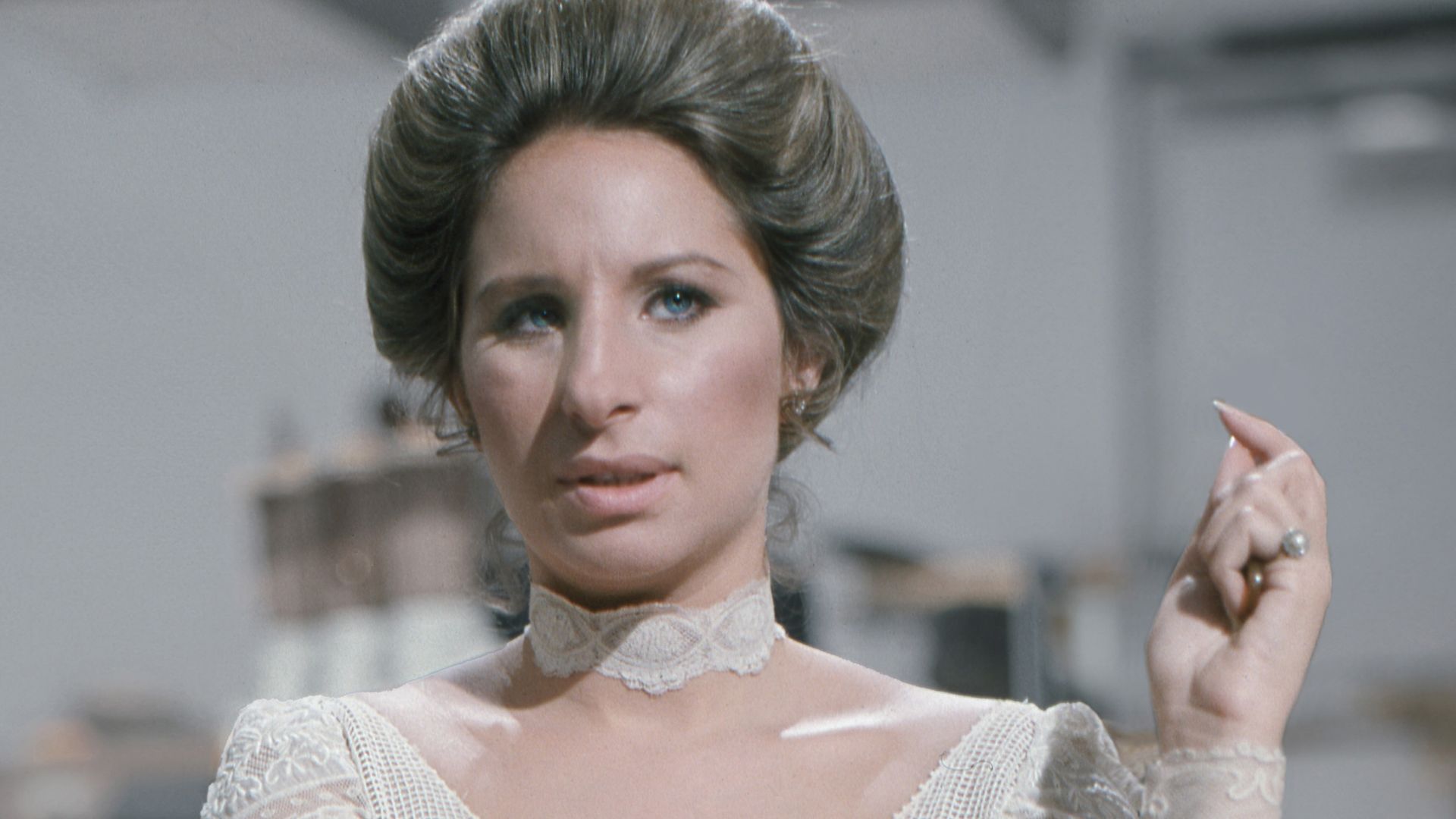 Portrait of Barbra Streisand taken in London during the taping of her TV Special 'Barbra Streisand... and other Musical Instruments'.