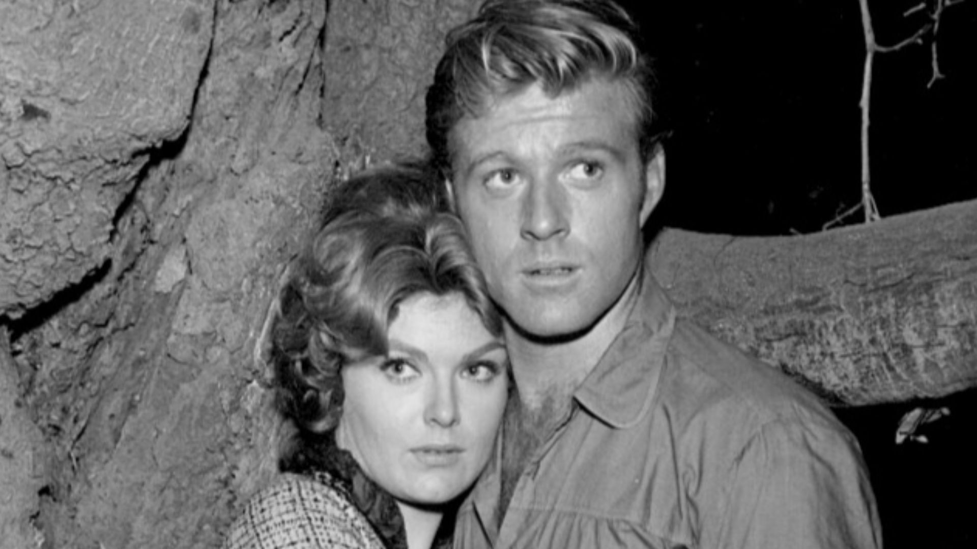 Photo of Robert Redford and Patricia Blair in an episode of The Virginian,