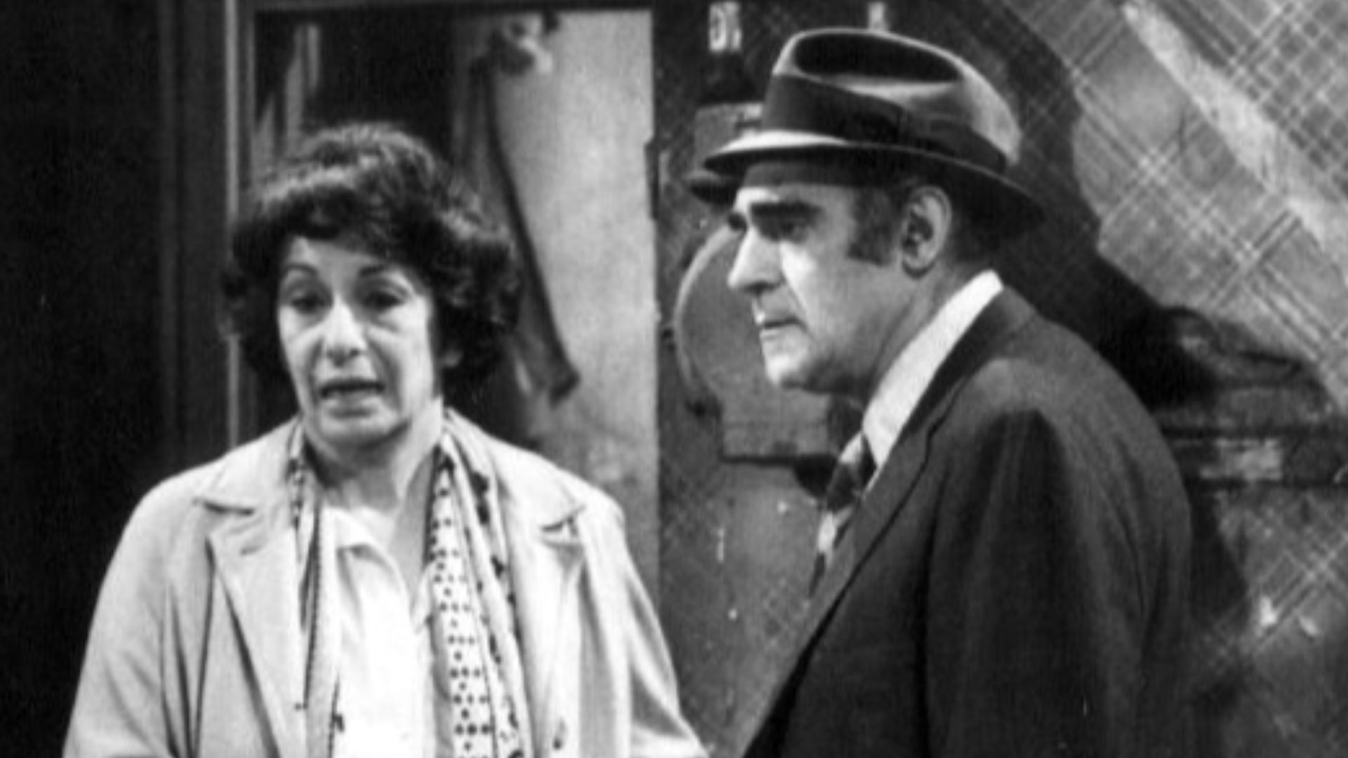 Publicity photo of Abe Vigoda and Florence Stanley as Phil and Bernice Fish from the television program Fish.