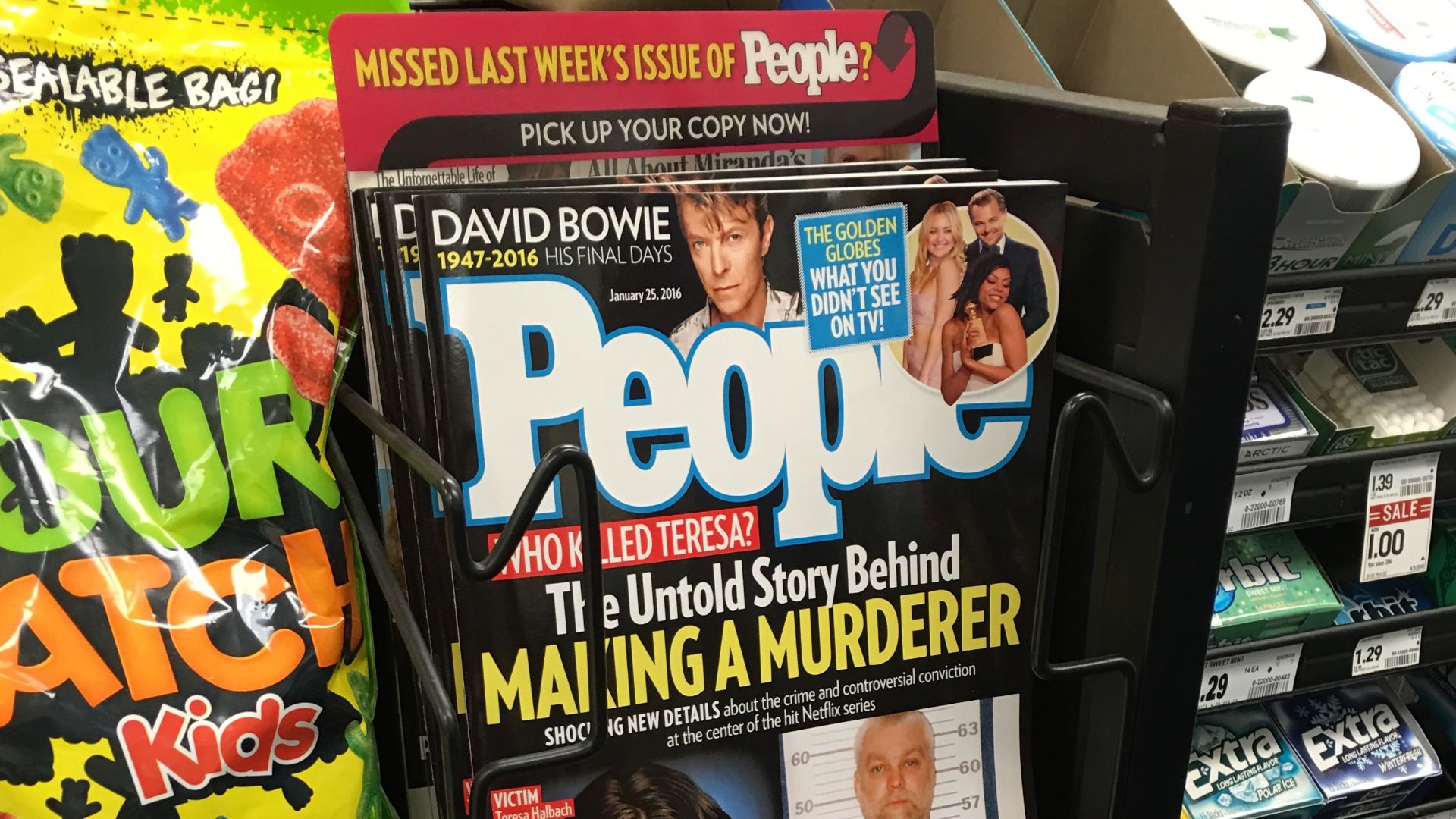 A copy of People magazine on the newsstand inside Pick N' Save grocery store in Two Rivers, WI. featuring the local Steven Avery case.
