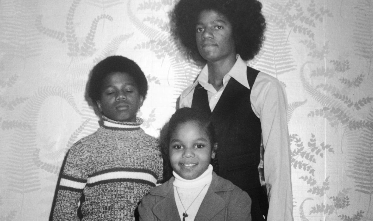 American singers Randy (rear left) and Michael Jackson pose with their sister American singer and actor Janet Jackson at the Warwick Hotel, New York City, February 5, 1975.