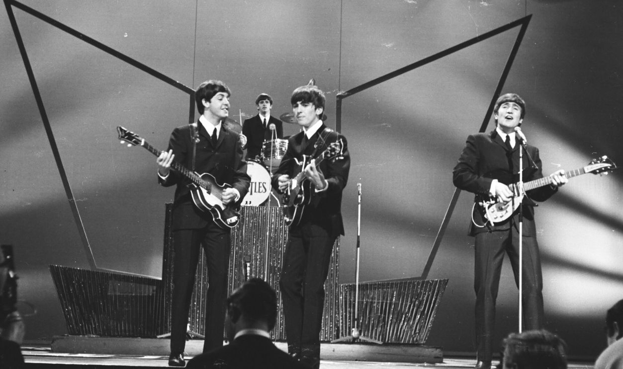 The Beatles perform on Sunday Night At The London Palladium, 13th October 1963. L-R Paul McCartney, Ringo Starr, George Harrison, John Lennon. 