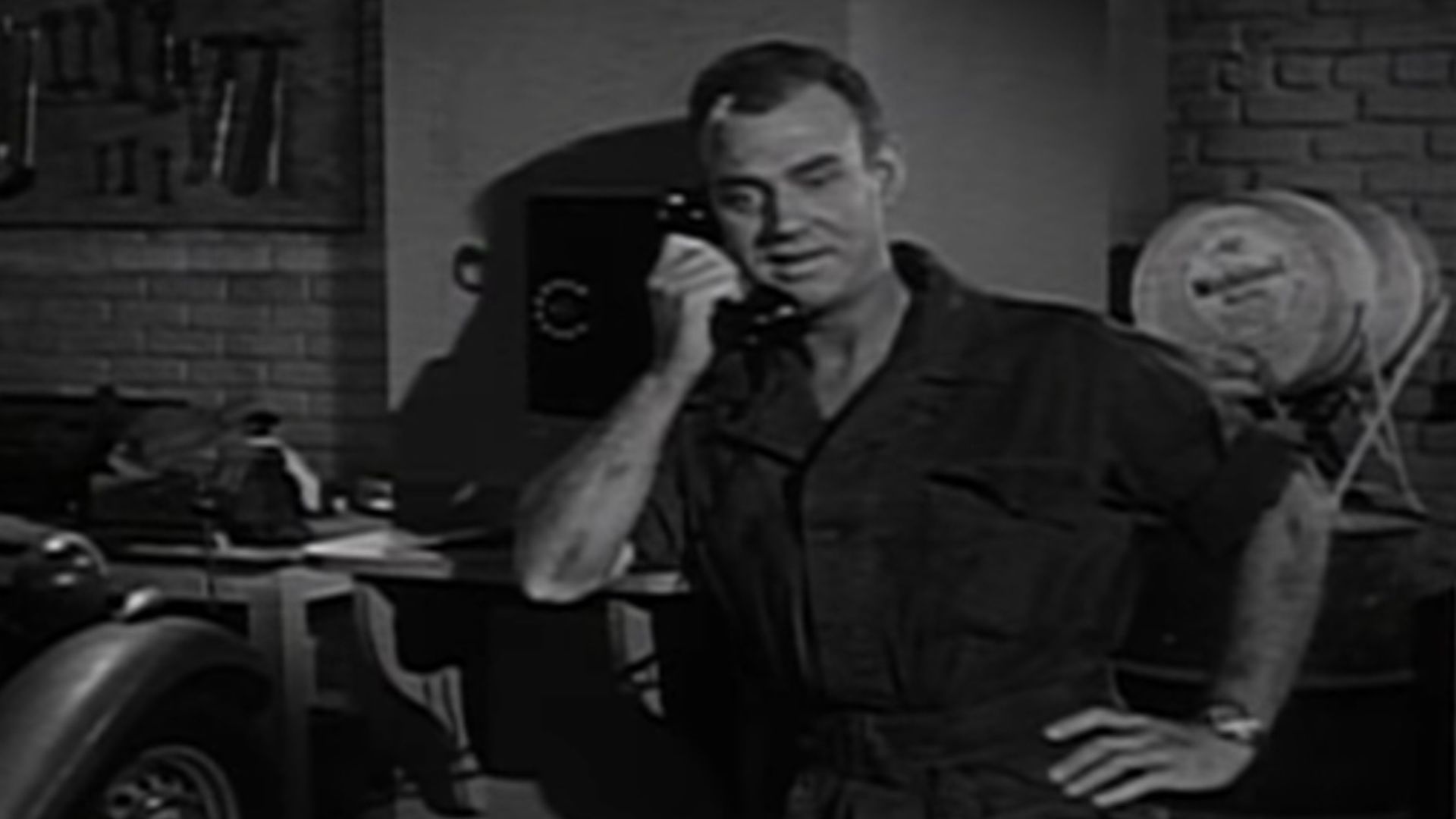 John Smith and Dabbs Greer in Hot Rod Girl. This film is in the public domain now.
