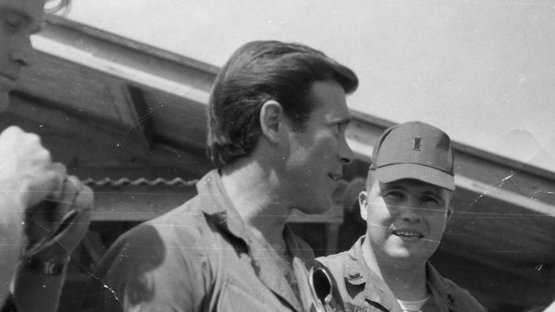 Christopher George at Bien Hoa in 1967.  Scan of a slightly wrinkled photographic print with white border.