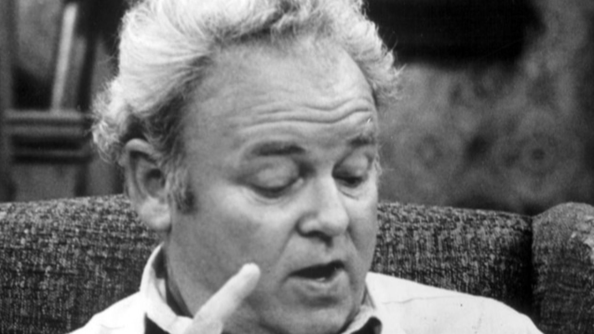 Publicity photo from  All in the Family. Pictured are Archie Bunker (Carroll O'Connor) and his new grandson, Joey Stivic.
