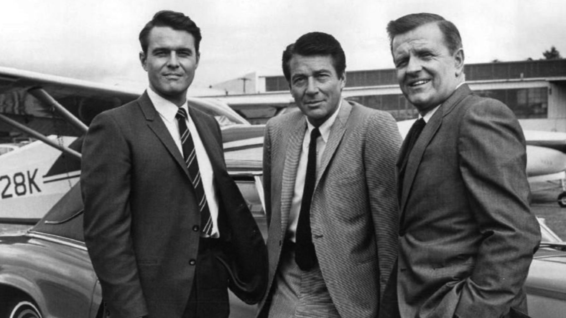 Publicity photo of the main cast of the television program The FBI.  From left: William Reynolds (Tom Colby), Efrem Zimbalist, Jr. (Lewis Erskine), and Philip Abbott (Arthur Ward).