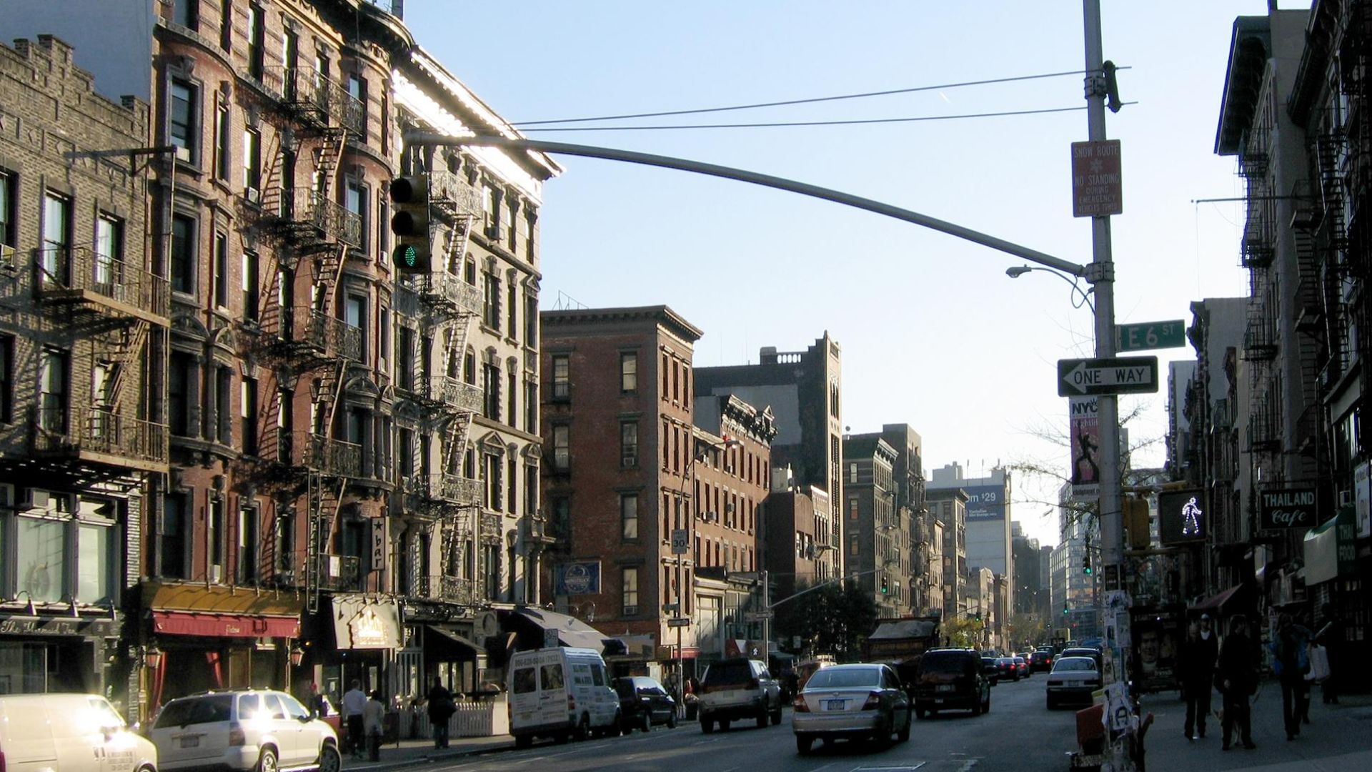 The East Village, looking south down Second Avenue from 6th Street. The majority of the building shown are located within the East Village/Lower East Side Historic District (Source: