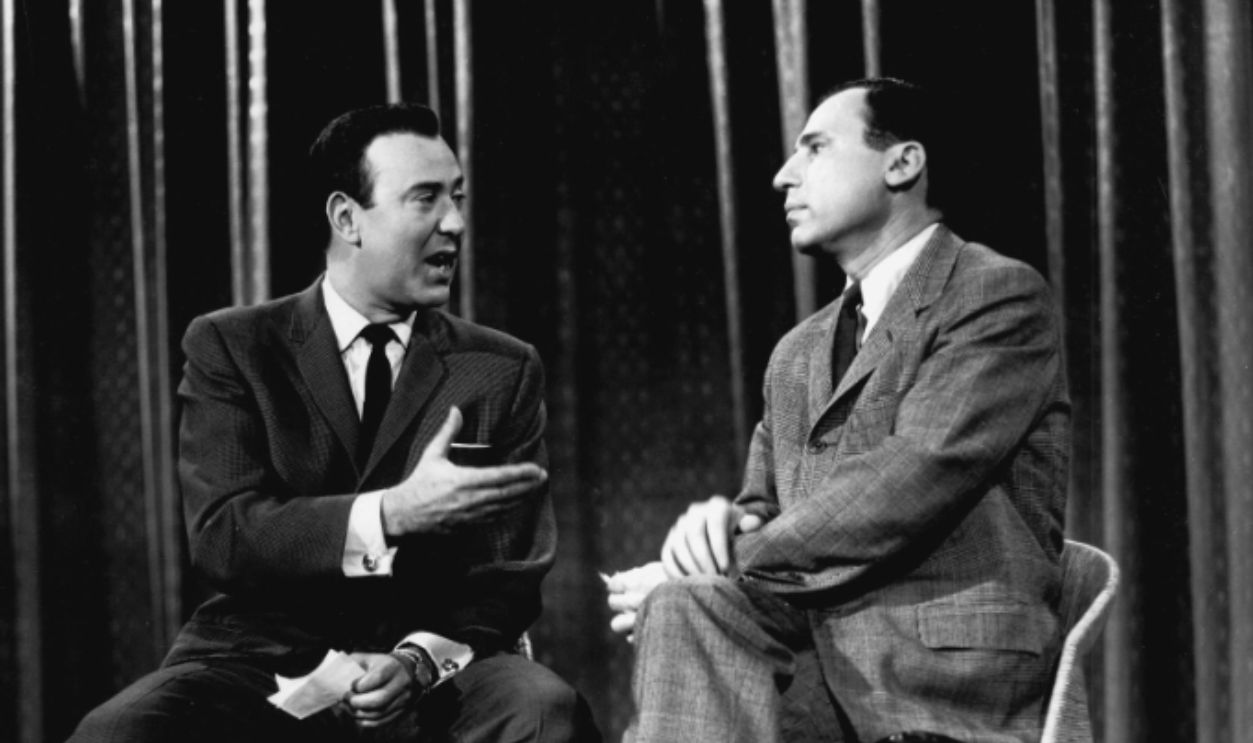 NEW YORK - FEBRUARY 12: Carl Reiner and Mel Brooks on THE ED SULLIVAN SHOW. Image dated February 12, 1961. 