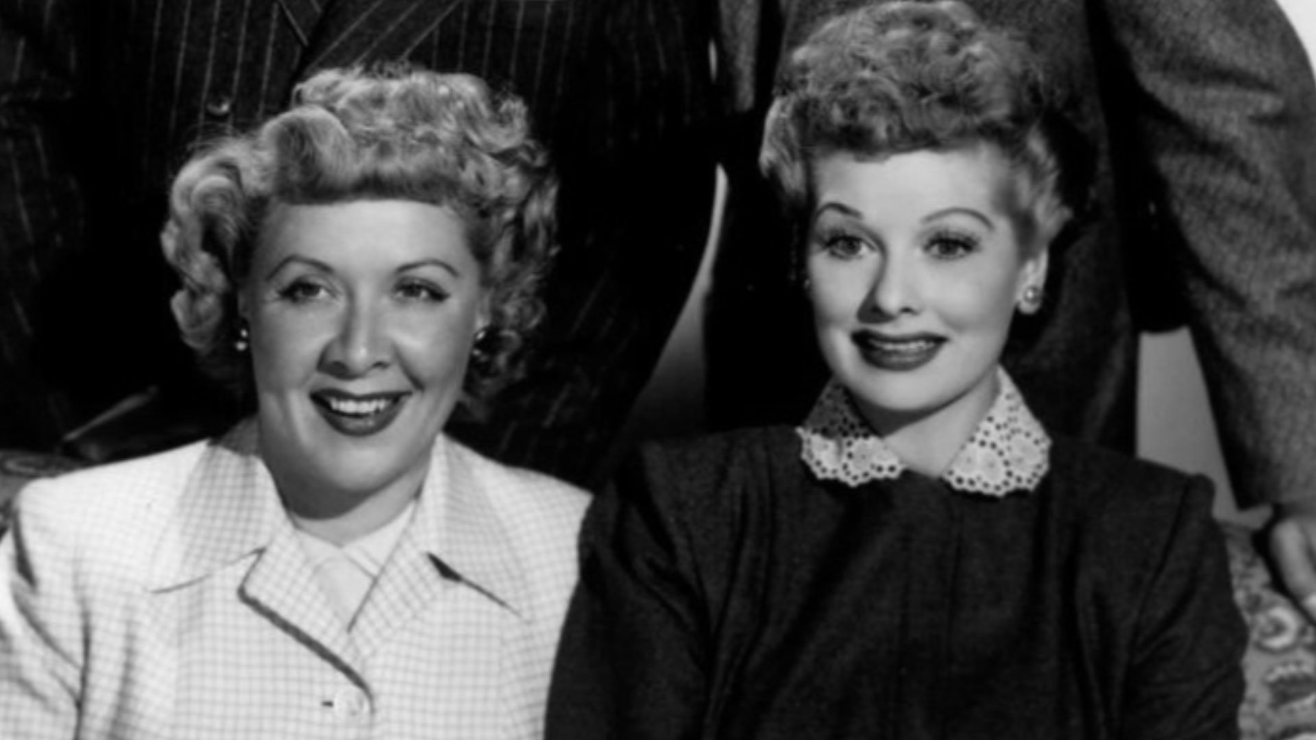 Publicity photo of the I Love Lucy cast: William Frawley (Fred Mertz), Desi Arnaz (Ricky Ricardo), Vivian Vance (Ethel Mertz), Lucille Ball (Lucy Ricardo).