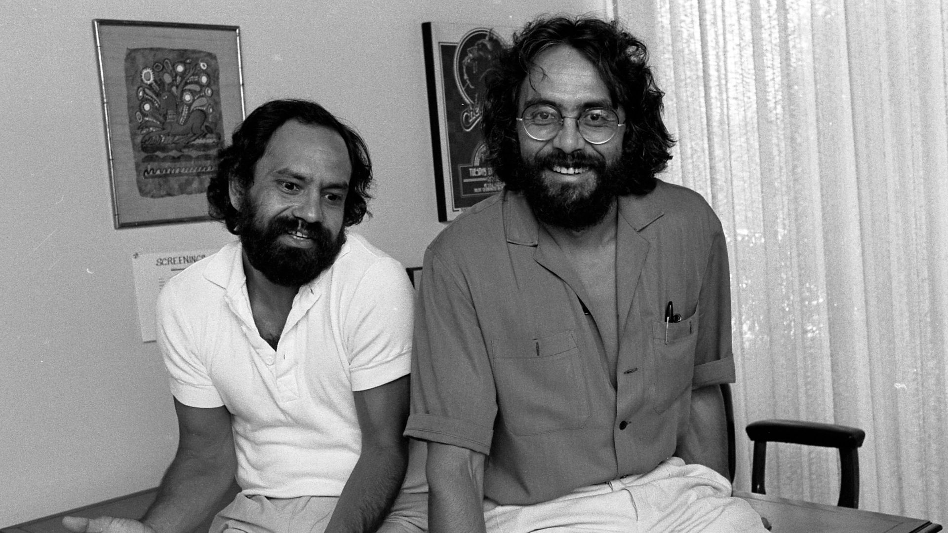 Cheech Marin, left, Tommy Chong in executive offices at Universal