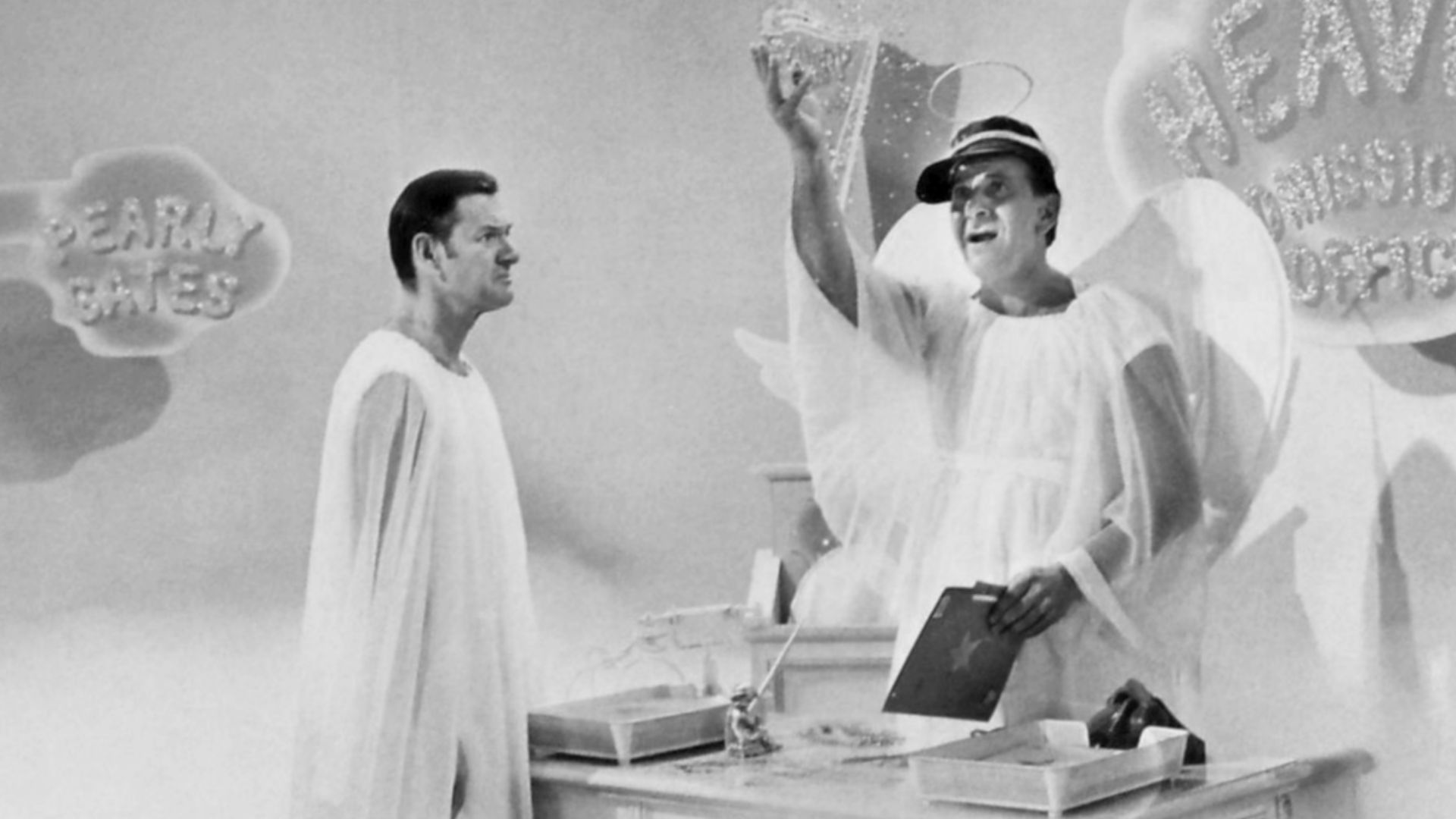 Photo of Jack Klugman as Oscar Madison and Tony Randall as Felix Unger from the television series The Odd Couple. This is a dream sequence from the episode where Felix begs Oscar to cure his neatness.