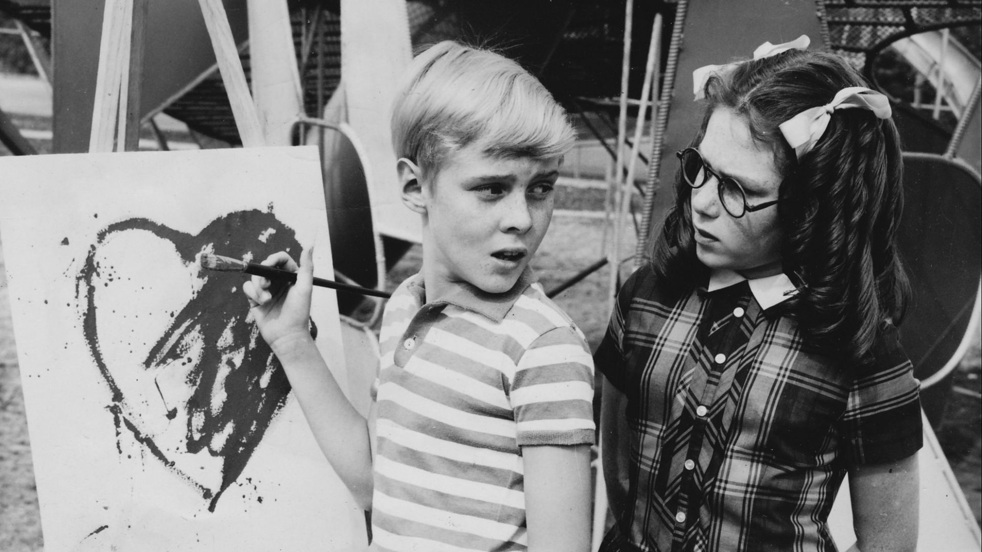 Publicity photo of American child actors, Jay North and Jeannie Russell promoting their roles on the CBS comedy television series Dennis the Menace.