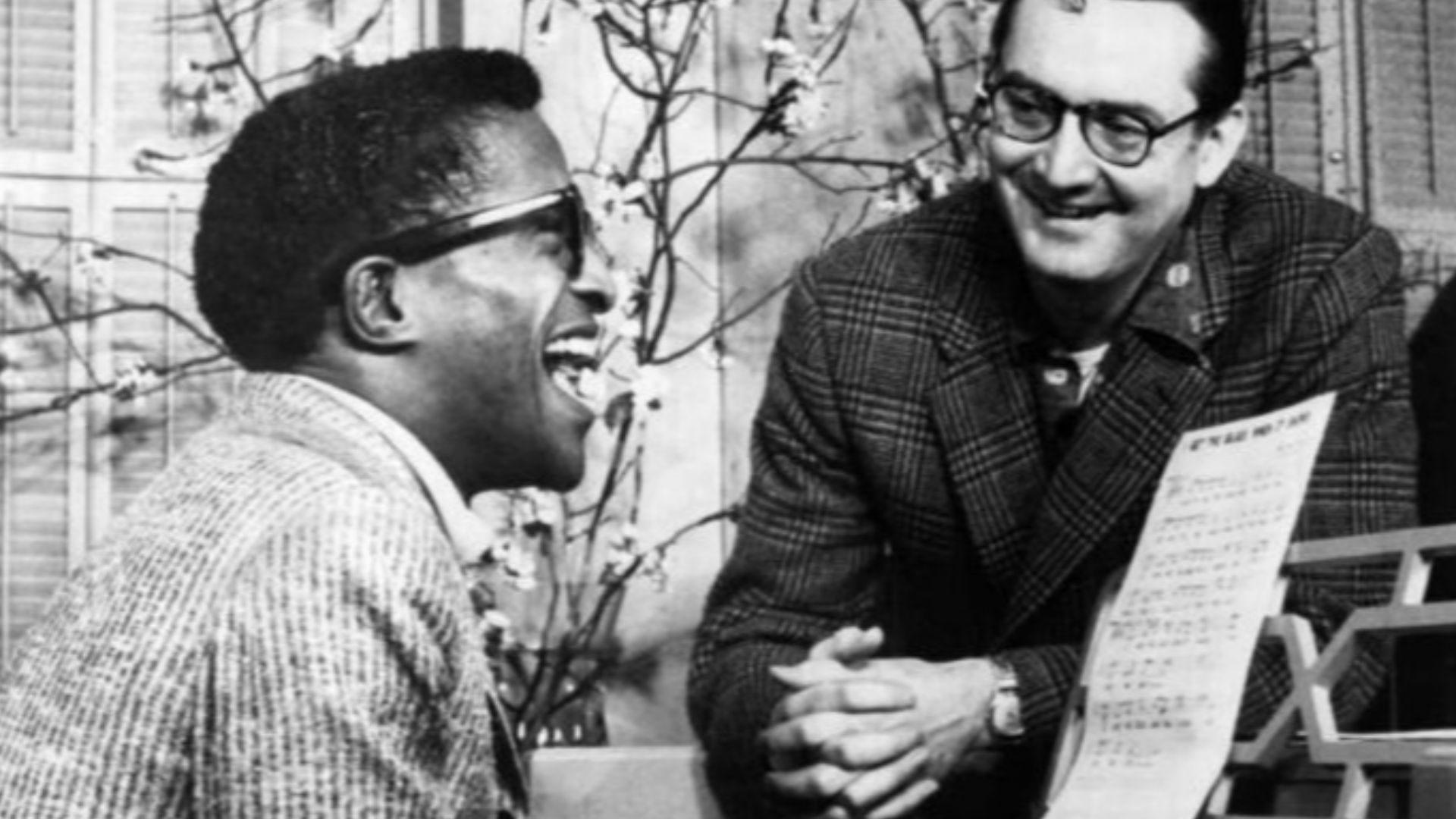 Photo of Sammy Davis, Jr. and Steve Allen rehearsing for the premiere of The Steve Allen Show in 1956.  This prime-time television program premiered a couple of years after The Tonight Show; Steve Allen hosted both shows.