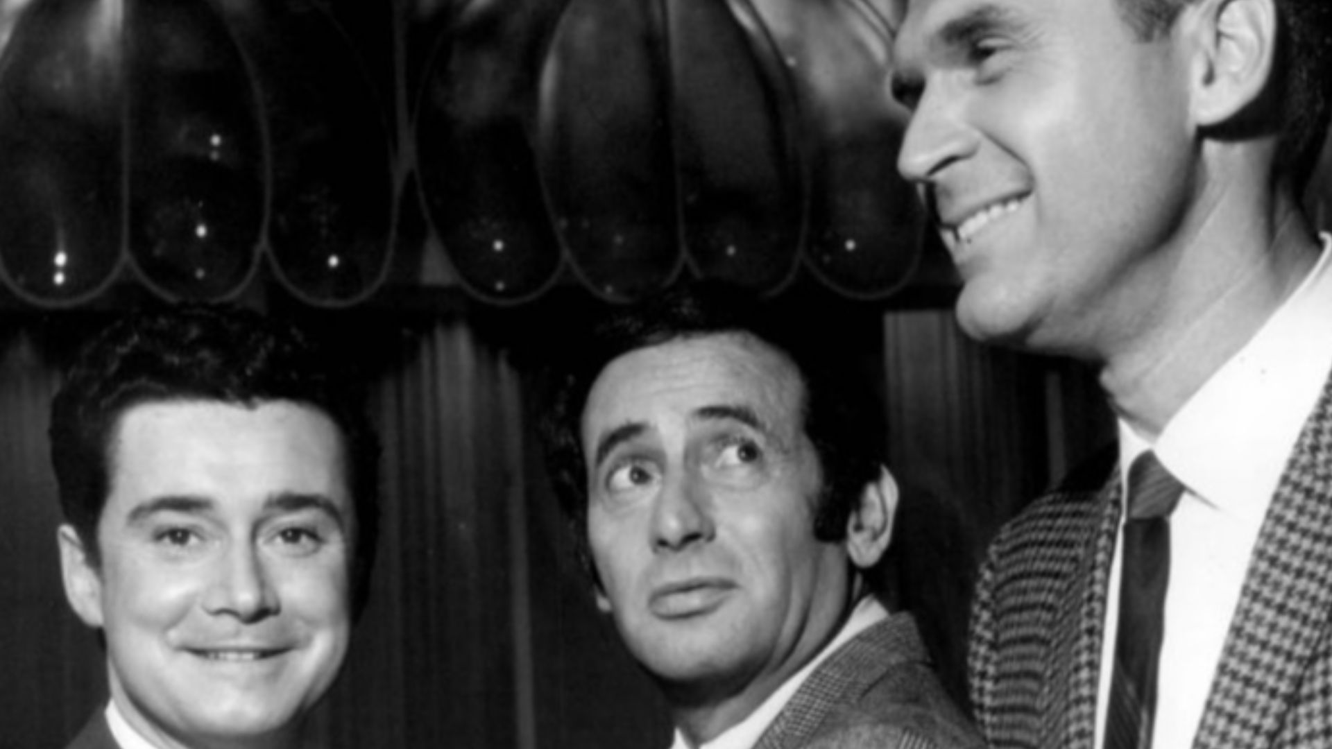 Publicity photo of Regis Philbin, Joey Bishop and Johnny Mann from the television program The Joey Bishop Show (talk show).  Mann was the musical director for the talk program.