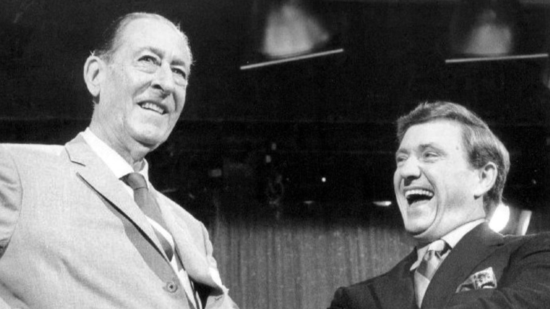 Photo of Arthur Treacher and Merv Griffin from Griffin's late-night television program The Merv Griffin Show.