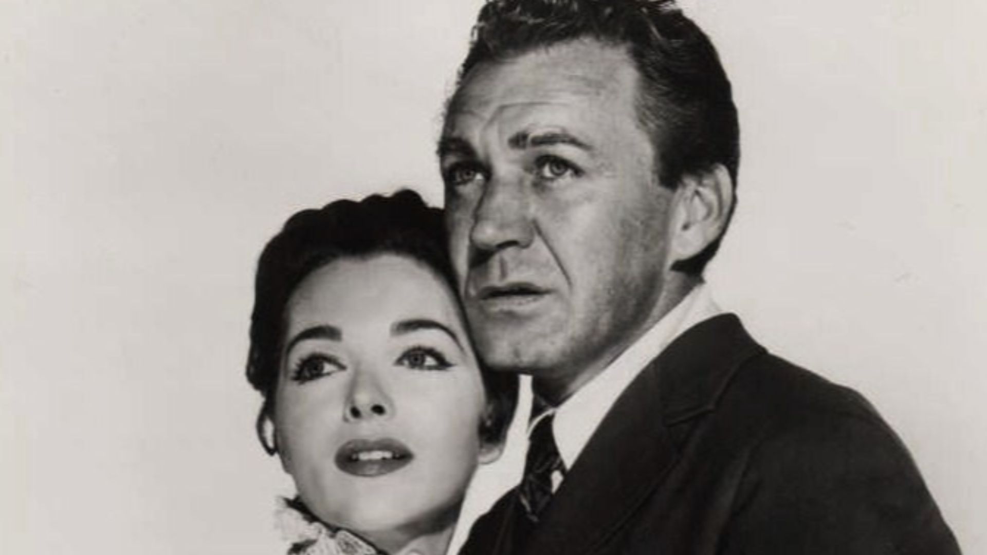 Joan Weldon & Forrest Tucker in the original US National Tour of the musical The Music Man - publicity still (original image damaged, modified and cropped : see source)