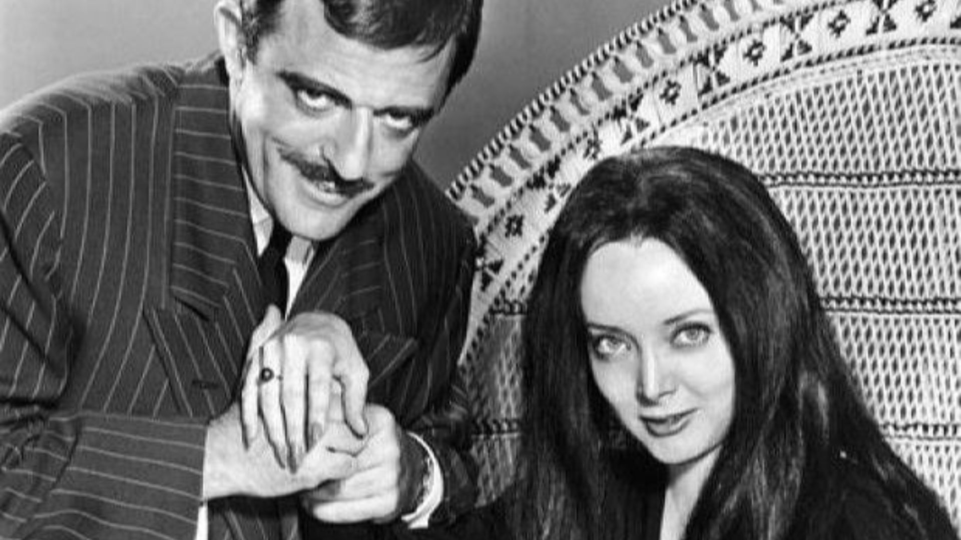 Photo of John Astin and Carolyn Jones as Gomez and Morticia Addams from The Addams Family.