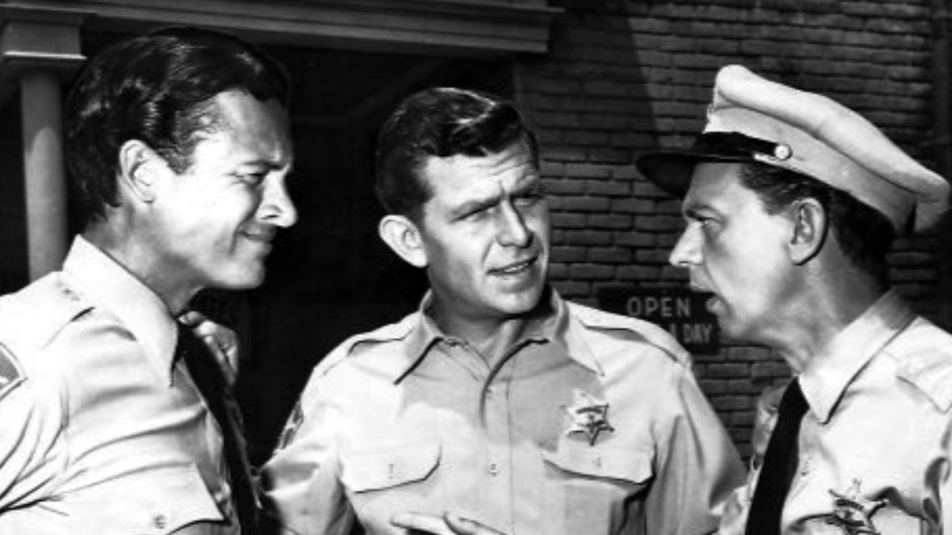 Photo of Andy Griffith, Don Knotts and Mark Miller from the television program The Andy Griffith Show.  When Andy introduces a law enforcement officer who has been sent to Mayberry for training, Barney comes to the conclusion that he's there to replace hi