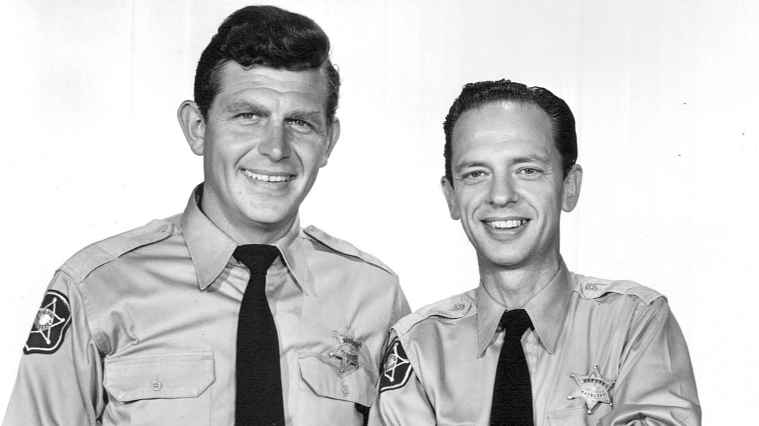 Photo of Andy Griffith as Sheriff Andy Taylor and Don Knotts as Deputy Barney Fife from the premiere of The Andy Griffith Show