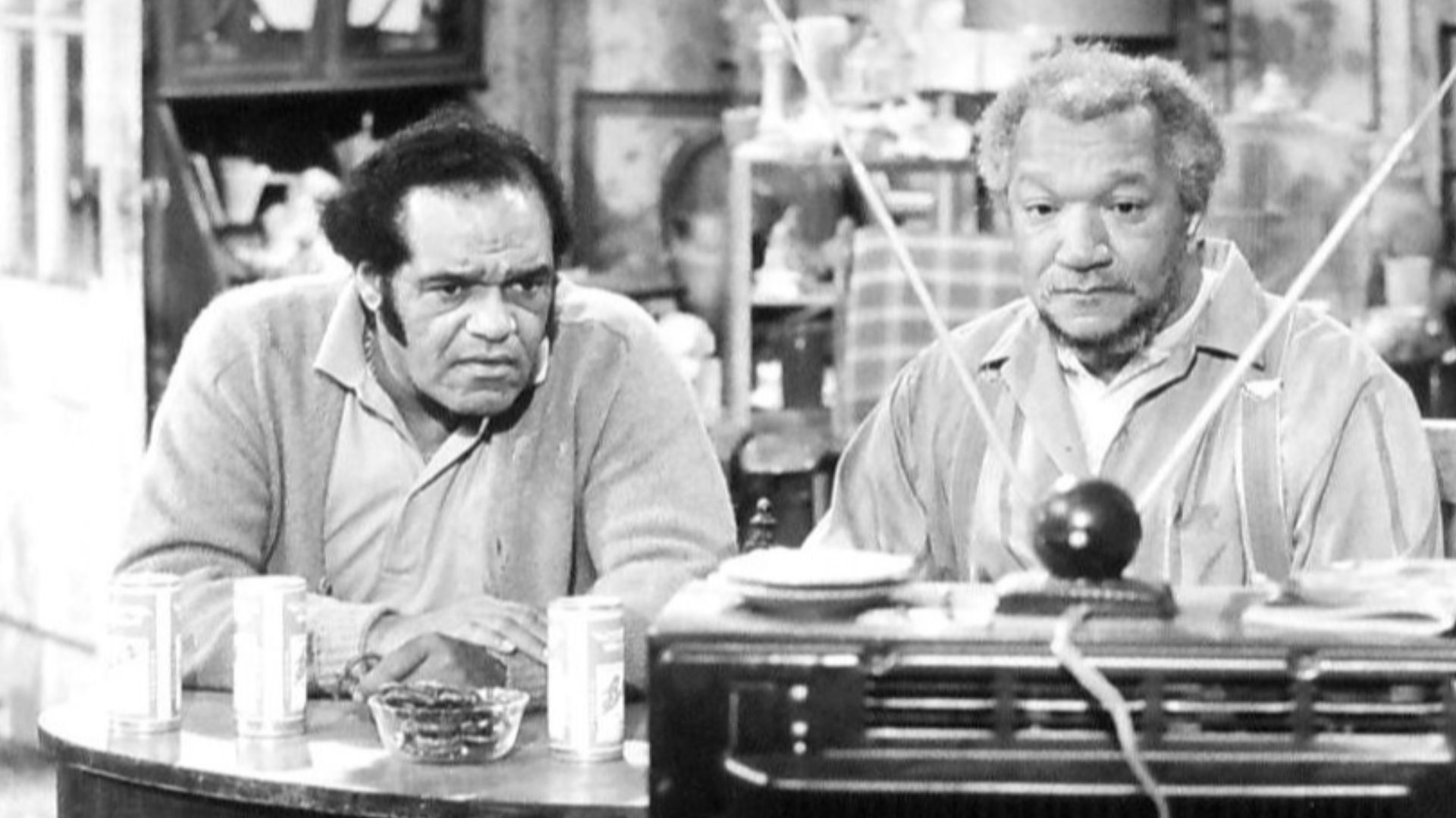 Photo of Slappy White as Melvin, Fred's friend, and Redd Foxx as Fred Sanford from the television program Sanford and Son. Years before, White and Foxx worked together as a comedy team.