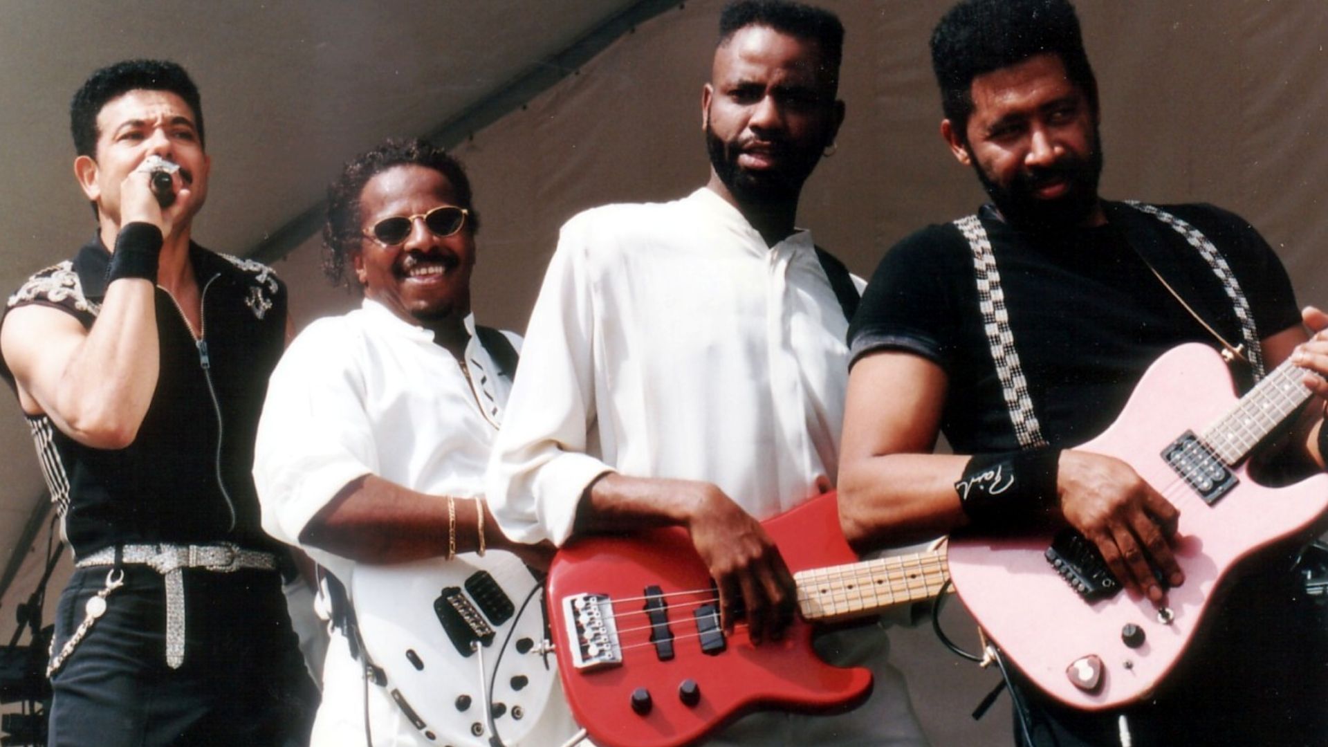 The Commodores performing at Gulfstream Park in Hallandale, FL. from left to right, JD Nicholas, vocals, Mikael Manley, lead guitarist, Tyron Stanton bass, William