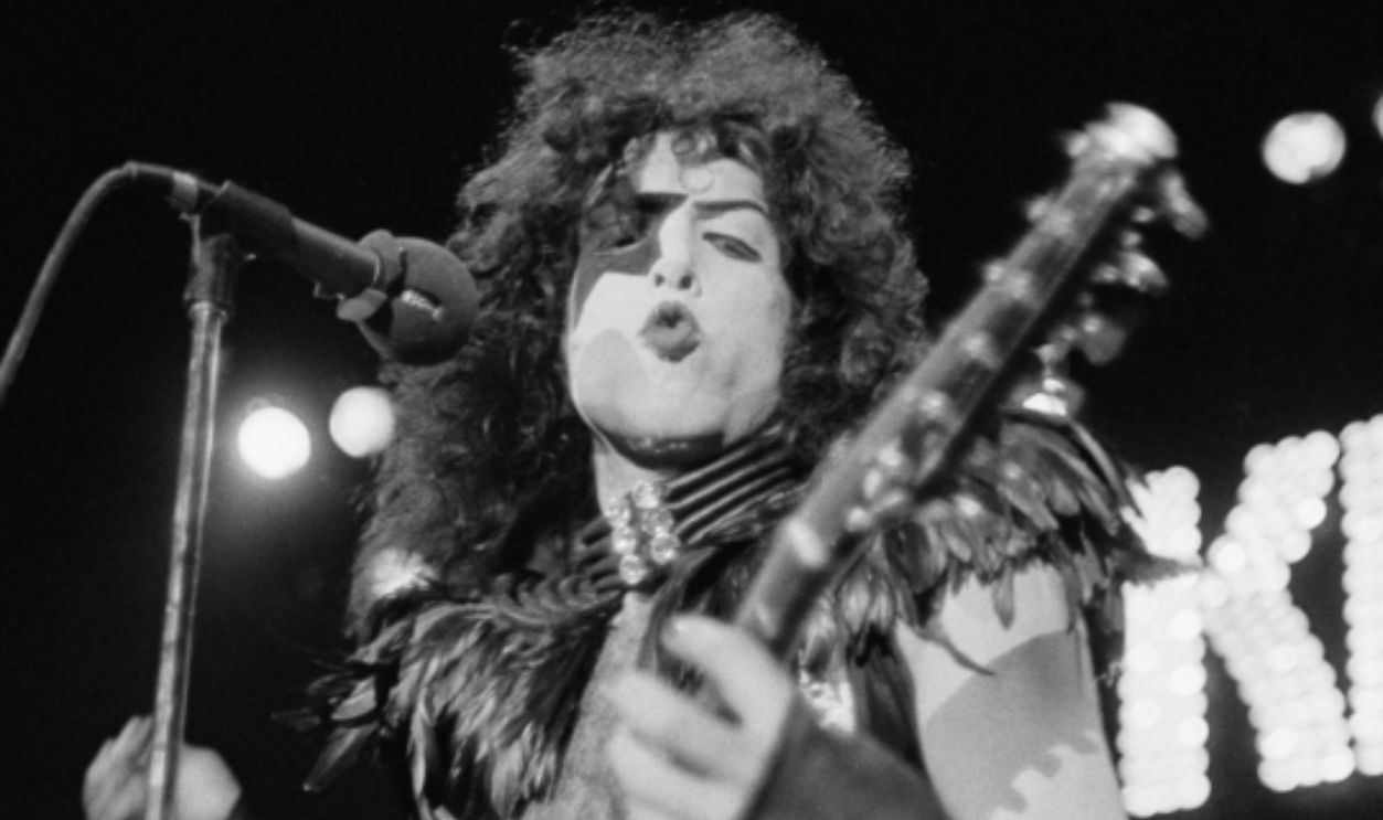 DETROIT, USA - 16th MAY: Guitarist Paul Stanley from rock group Kiss performs live on stage at Cobo Hall in Detroit during the concert recording of Alive! on 16th May 1975.  