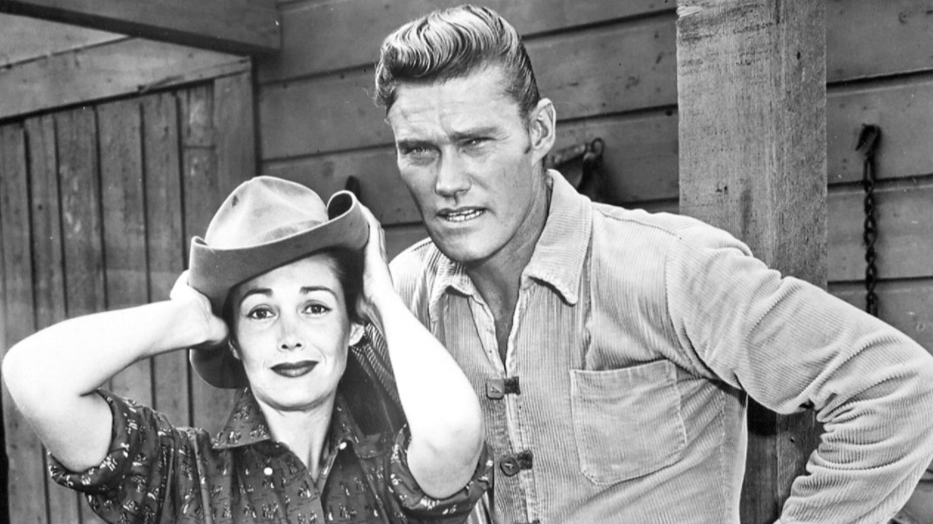 Photo of Joan Taylor and Chuck Connors from the television program The Rifleman.